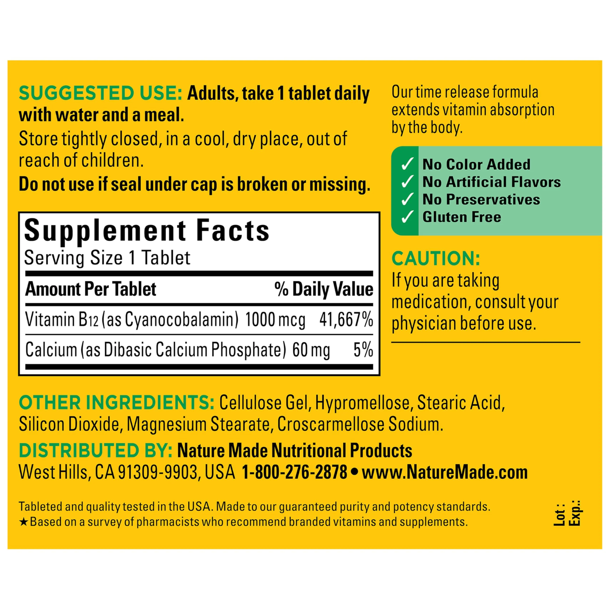 Nature Made Vitamin B12 1000 mcg, B12 Vitamins, Dietary Supplement for Energy Metabolism Support, 160 Time Release Tablets, 160 Day Supply - Image 3
