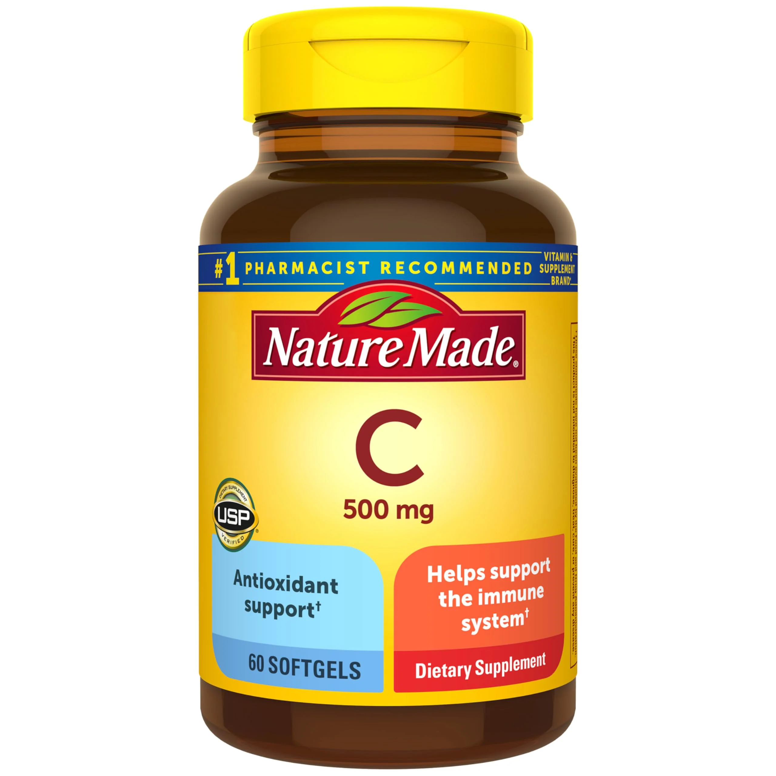 Nature Made Vitamin C 500 mg, Dietary Vitamin C Supplement for Immune Support, 60 Softgels, 60 Day Supply