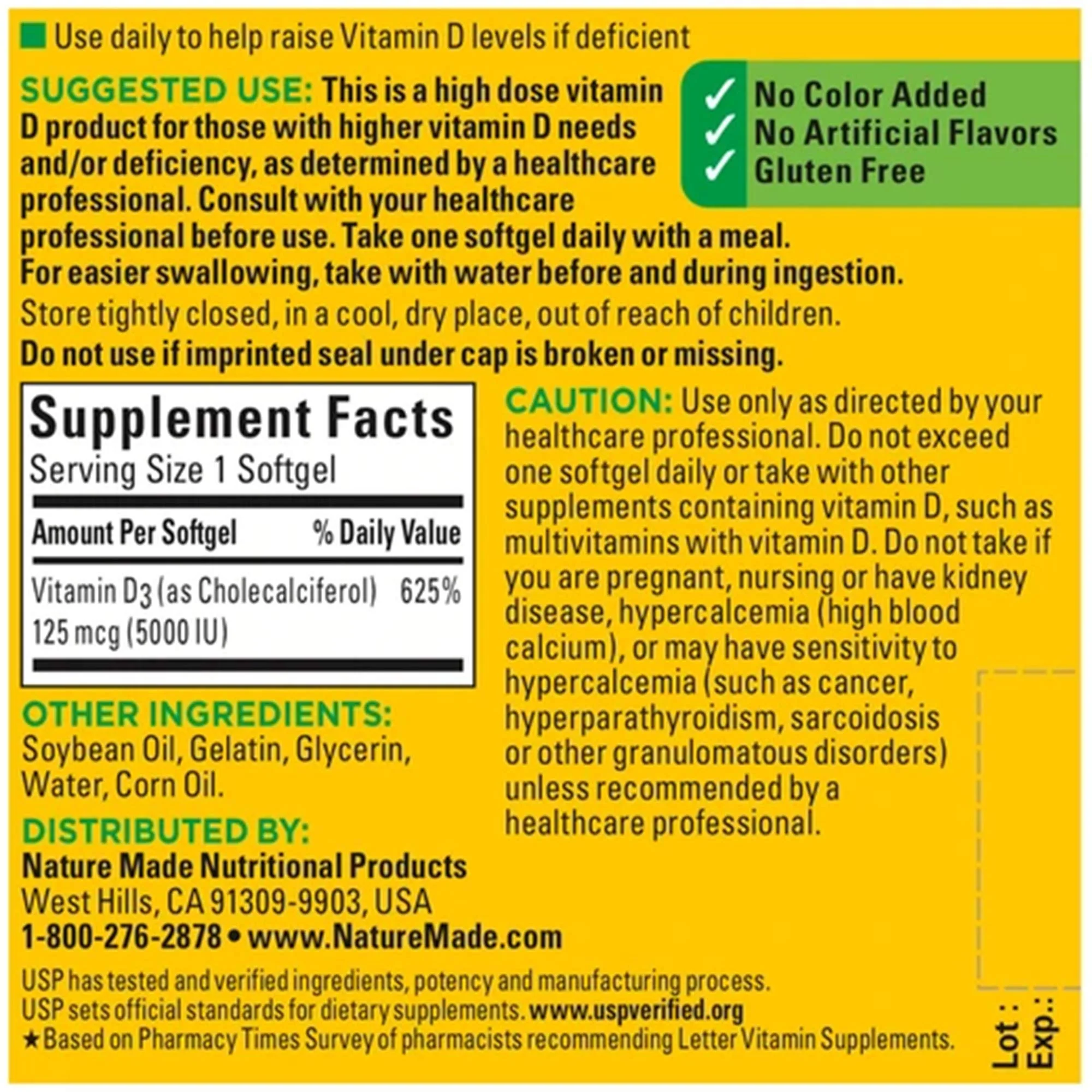 Nature Made Vitamin D-3 5000IU 220 Count Softgels - Image 3