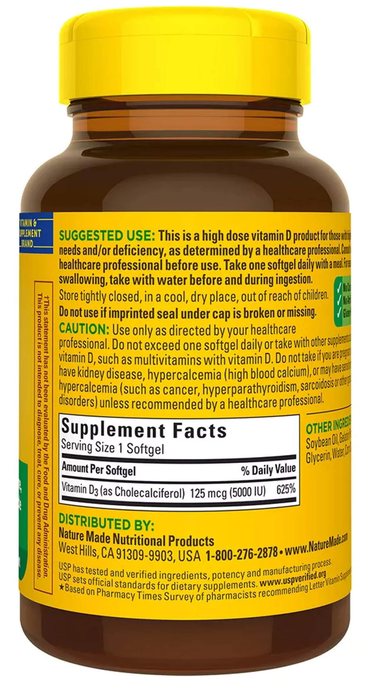 Nature Made Vitamin D-3 5000IU 220 Count Softgels - Image 4