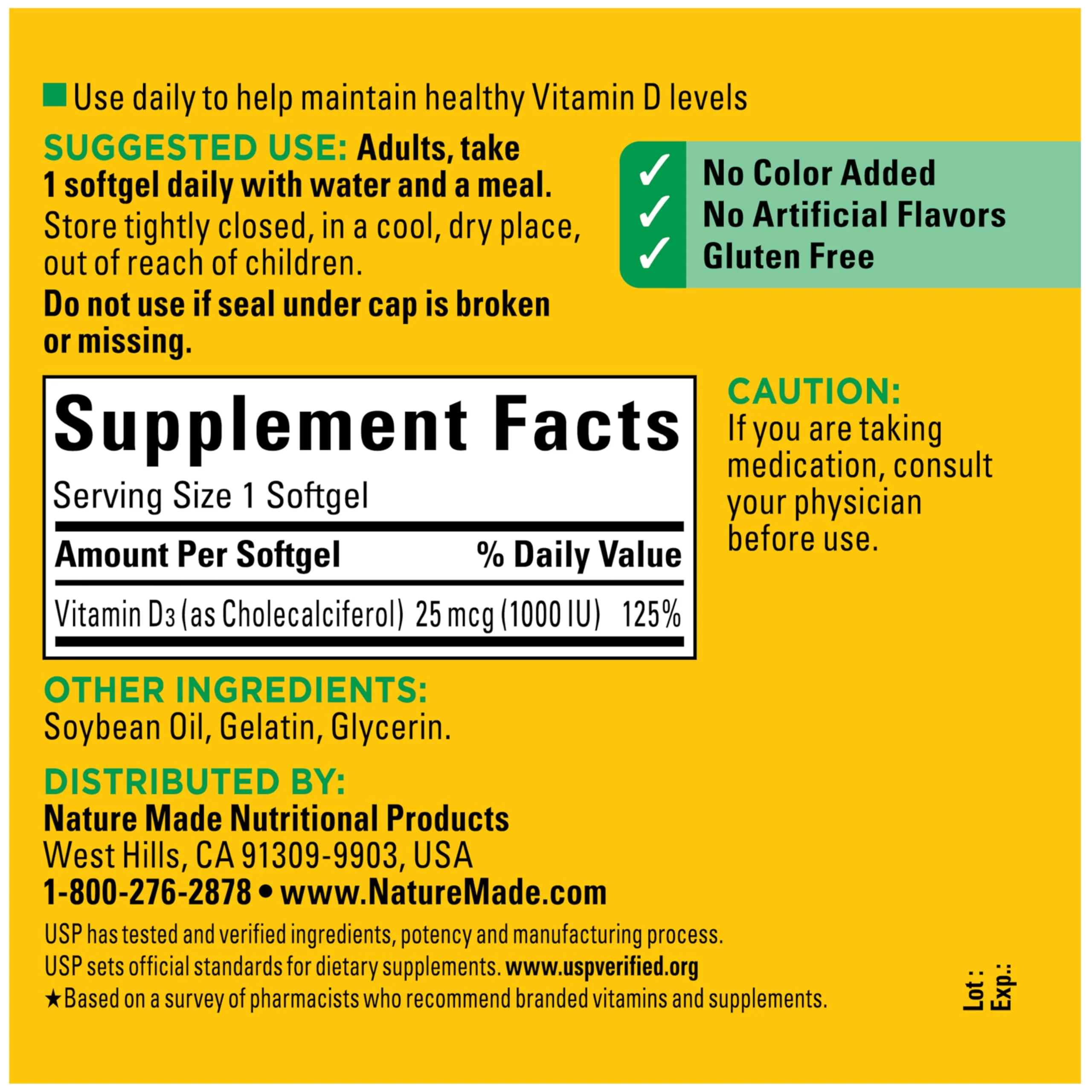 Nature Made Vitamin D3 1000 IU (25 mcg), Vitamin D Supplement for Bone, Teeth, Muscle and Immune Health Support, 300 Softgels, 300 Day Supply - Image 3