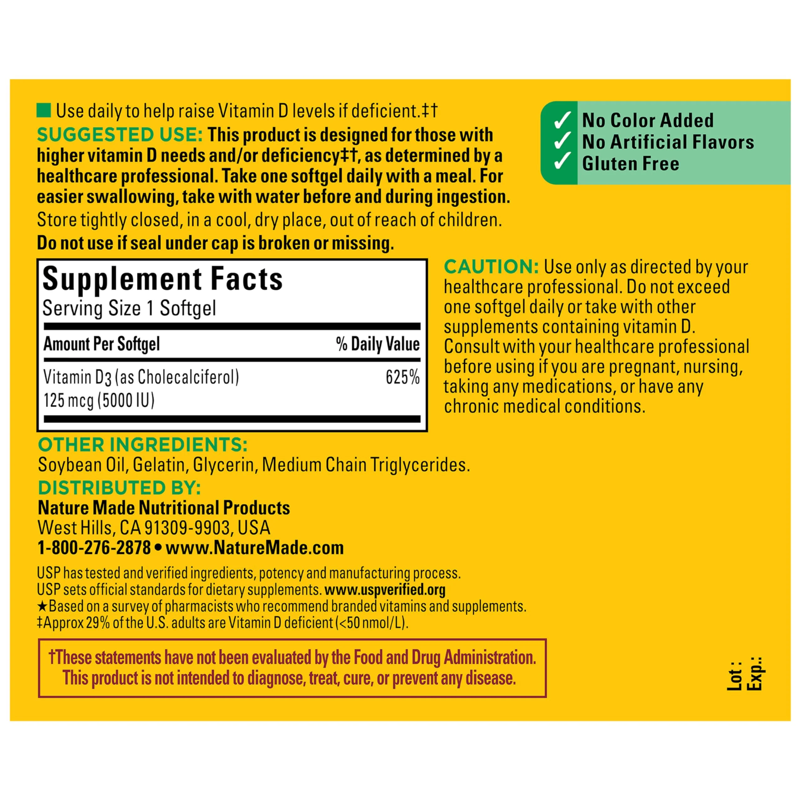 Nature Made Vitamin D3 5000 IU (125 mcg) Softgels, Extra Strength Vitamin D Supplement for Bone and Immune Health Support, 360 Count, 360 Day Supply - Image 3