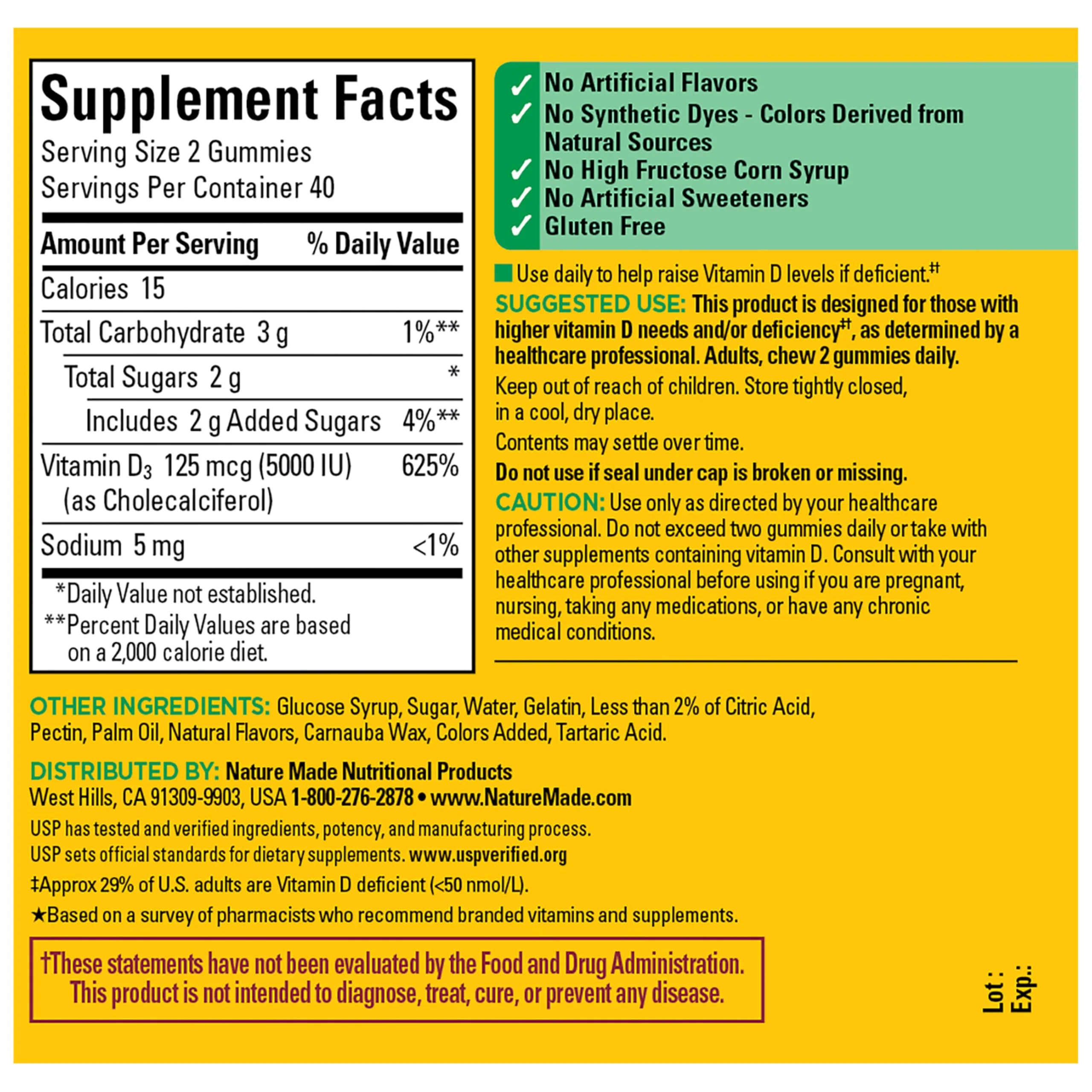 Nature Made Vitamin D3 5000 IU Per Serving Gummies Extra Strength, Bone and Immune Health Support, 80 Vitamin D Gummies for Adults, 40 Day Supply - Image 3