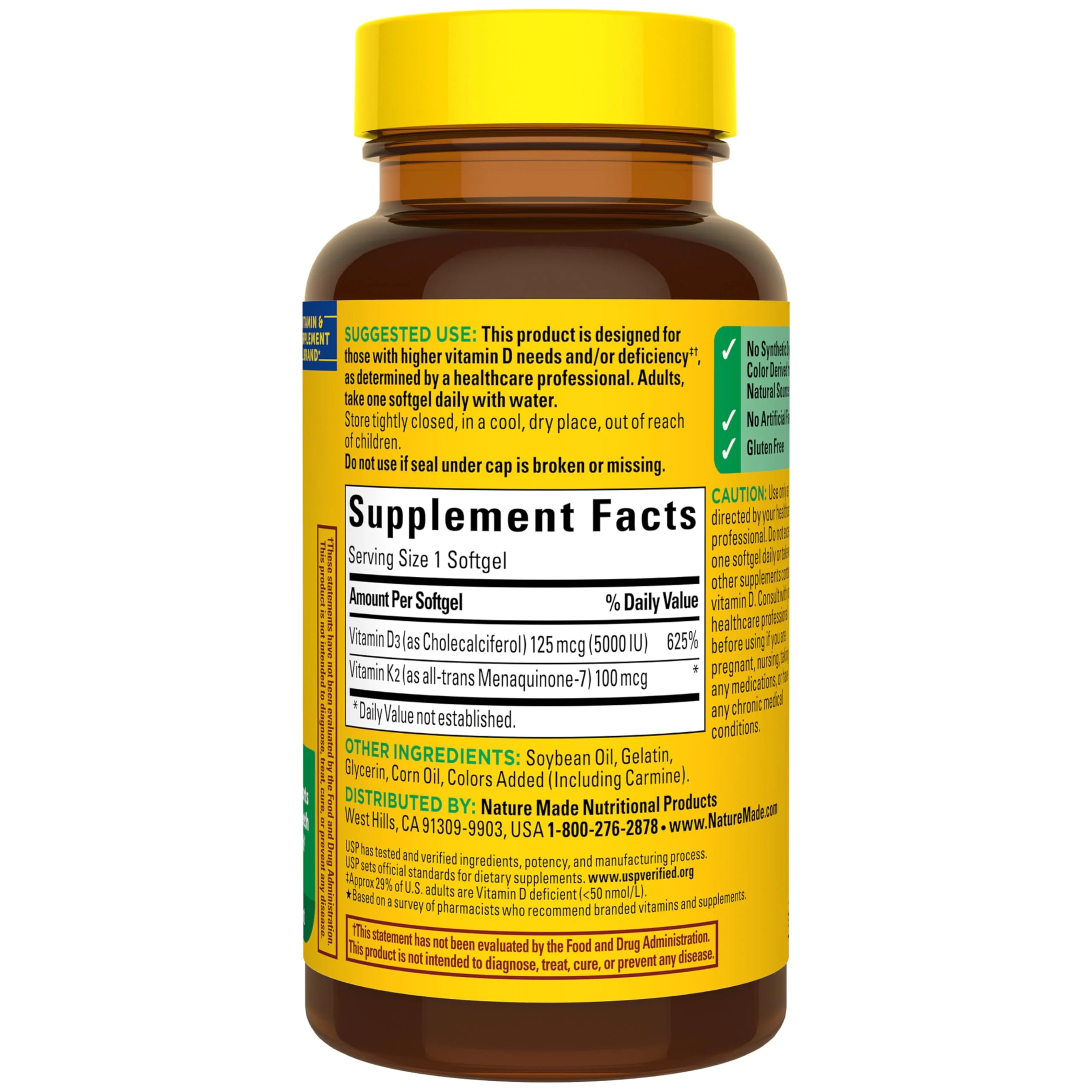 Nature Made Vitamin D3 K2 Supplement, 5000 IU (125 mcg) Vitamin D for Bone, Teeth, Muscle and Immune Support, 30 D3 and K2 Softgels, 30 Day Supply - Image 2