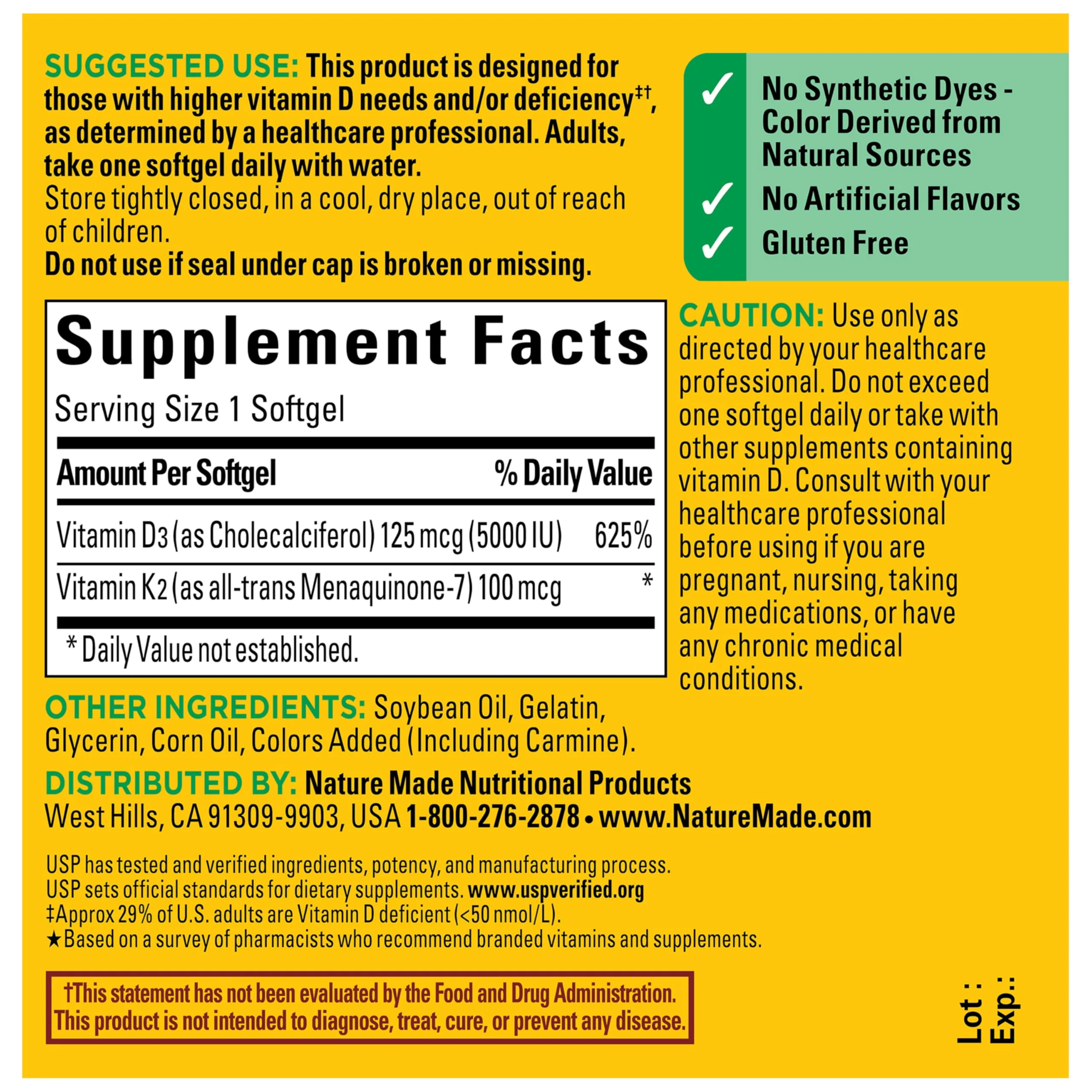 Nature Made Vitamin D3 K2 Supplement, 5000 IU (125 mcg) Vitamin D for Bone, Teeth, Muscle and Immune Support, 30 D3 and K2 Softgels, 30 Day Supply - Image 3