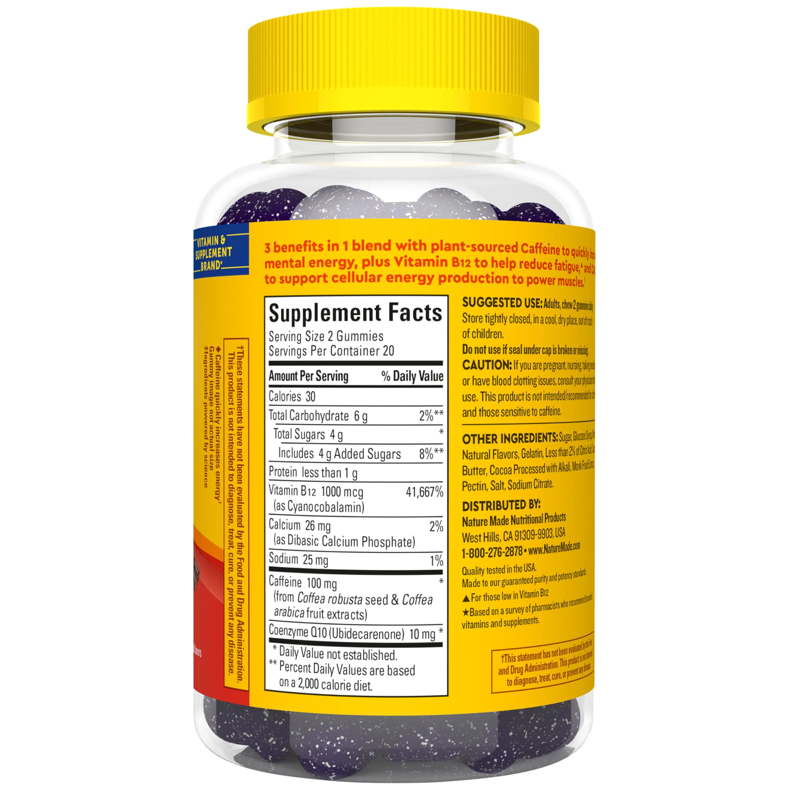 Nature Made Wellblends EnergyMAX Gummies, Fast Acting Caffeine, CoQ10 & Vitamin B12 1000mcg, Energy Support Gummy Vitamins, Nature Made Gummies, 40 Count - Image 2