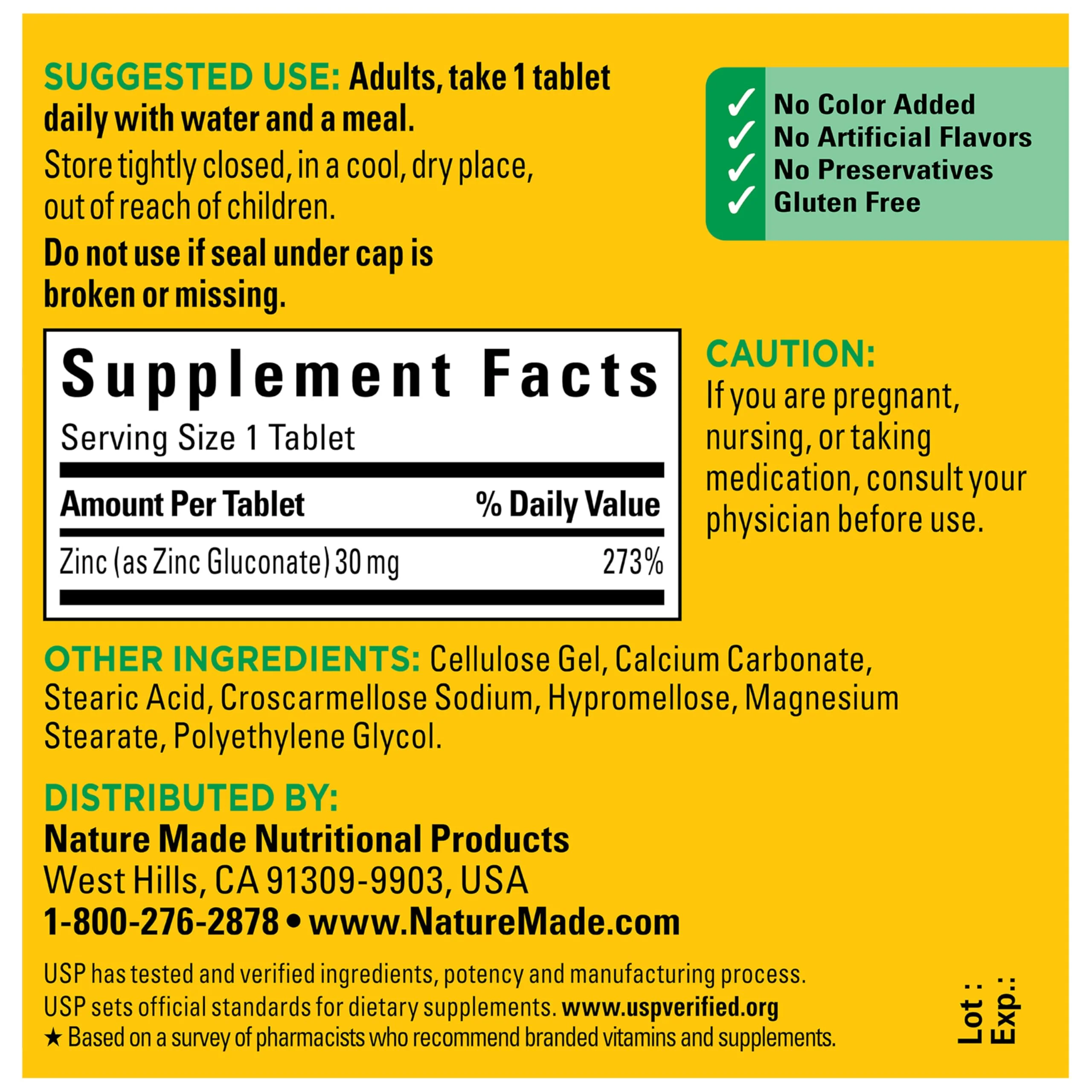Nature Made Zinc 30 mg, Zinc Supplements for Men & Women, Dietary Supplement for Immune Health and Antioxidant Support, 100 Tablets, 100 Day Supply - Image 3