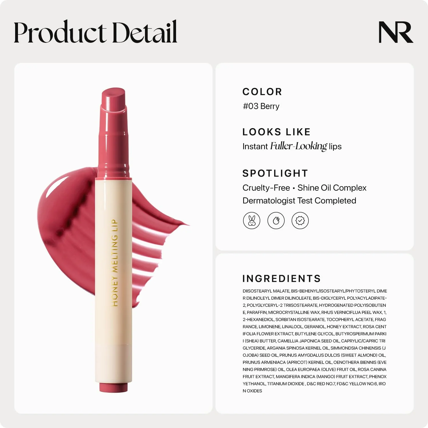 Nature Republic HONEY MELTING LIP (03 BERRY) SOFT LIP STICK, Hydrating Gloss, Moisturizing balms, Sheer tint, Shine & Glowy Finish, korean make up - Image 3