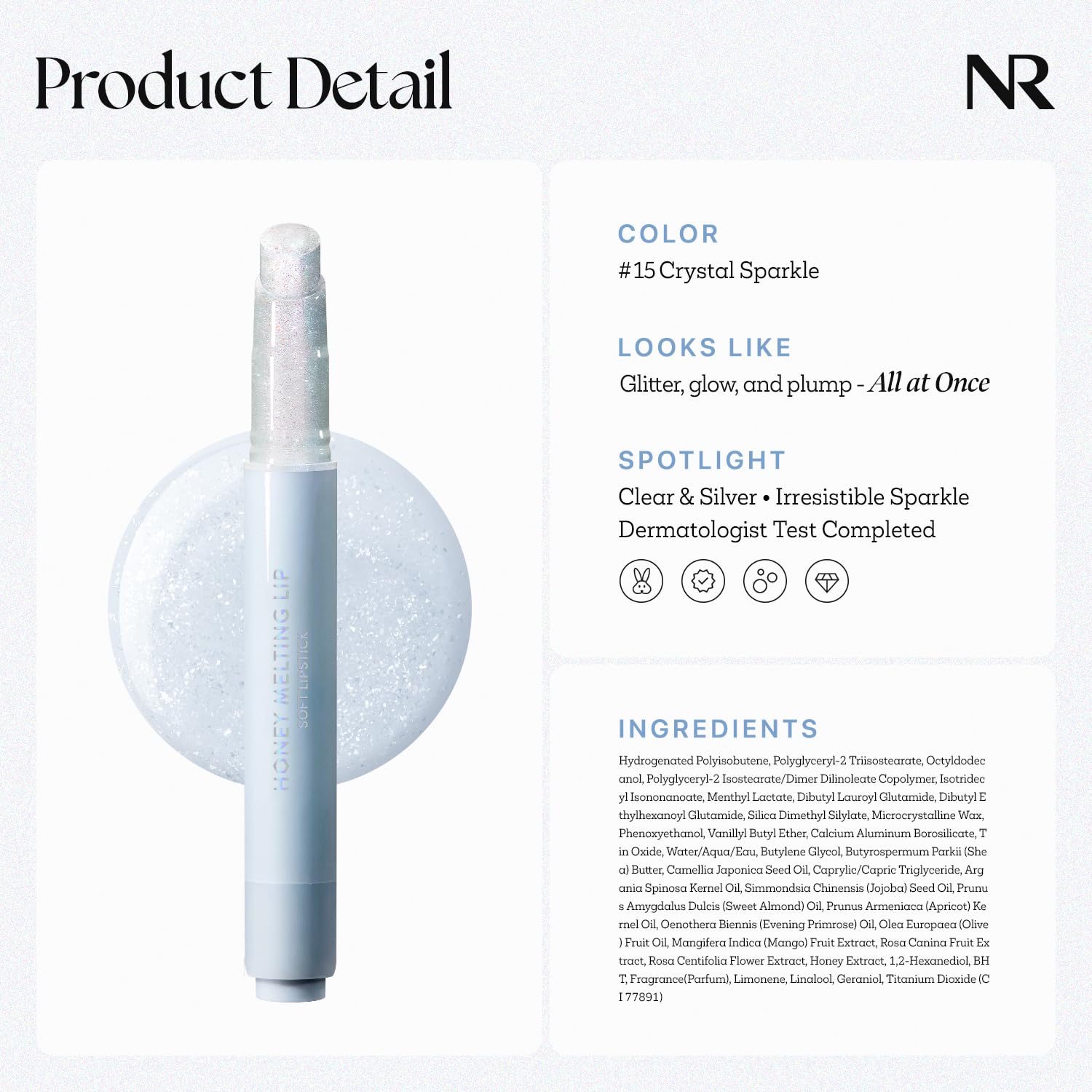 Nature Republic HONEY MELTING LIP GLITTER & PLUMPING (15 CRYSTAL SPARKLE) SOFT LIP STICK Hydrating&Moisturizing clear Gloss,Volumizing formula & Sheer tint, Shine Glimmer Finish - Image 3