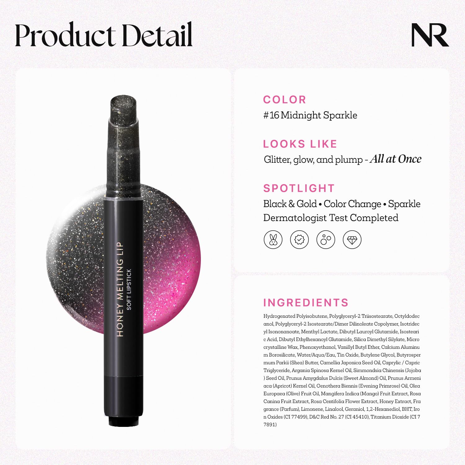 Nature Republic HONEY MELTING LIP GLITTER & PLUMPING (16 MIDNIGHT SPARKLE) SOFT LIP STICK Moisturizing Gloss, Volumizing formula, Color changing Sheer tint, Shine Glimmer Finish - Image 3