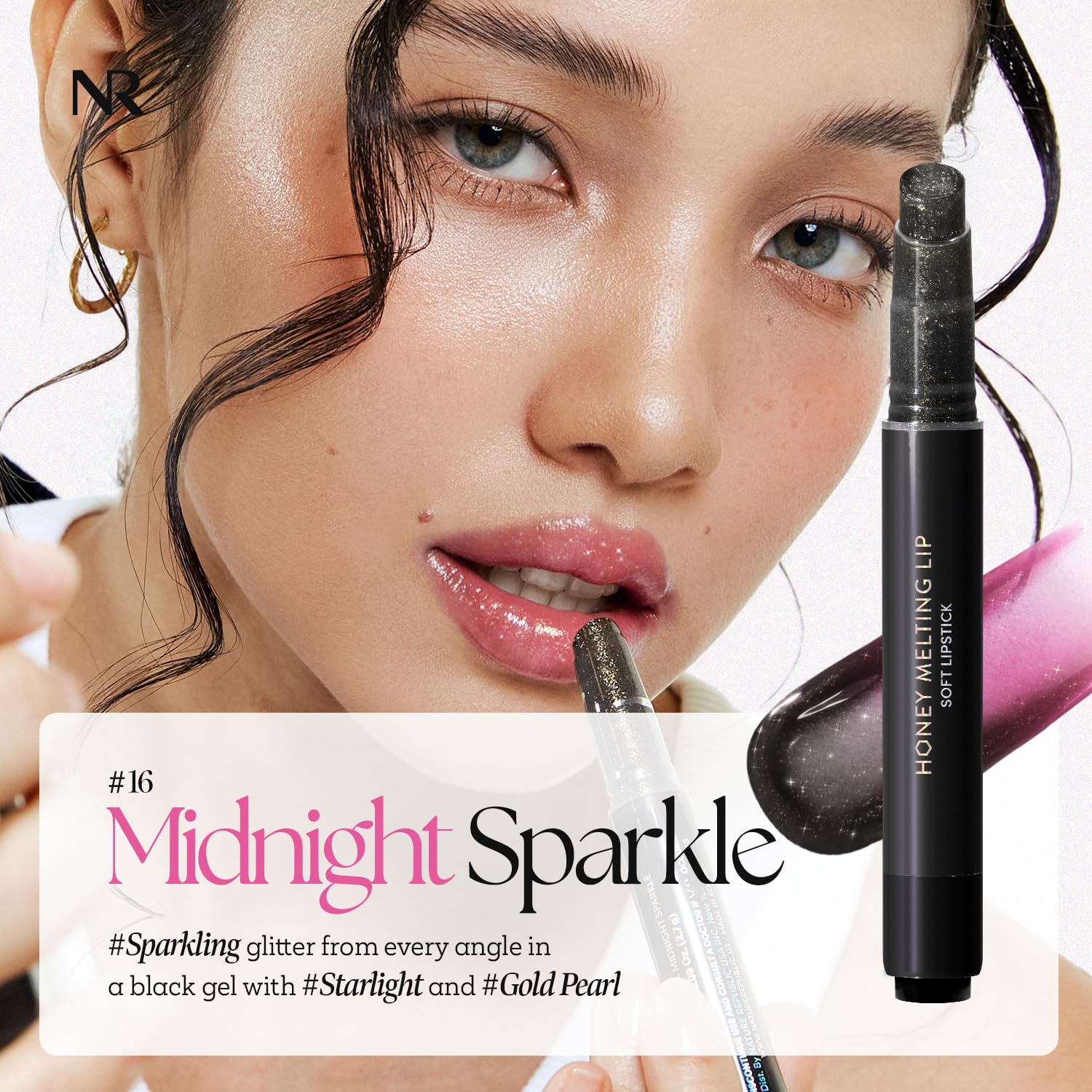Nature Republic HONEY MELTING LIP GLITTER & PLUMPING (16 MIDNIGHT SPARKLE) SOFT LIP STICK Moisturizing Gloss, Volumizing formula, Color changing Sheer tint, Shine Glimmer Finish - Image 8