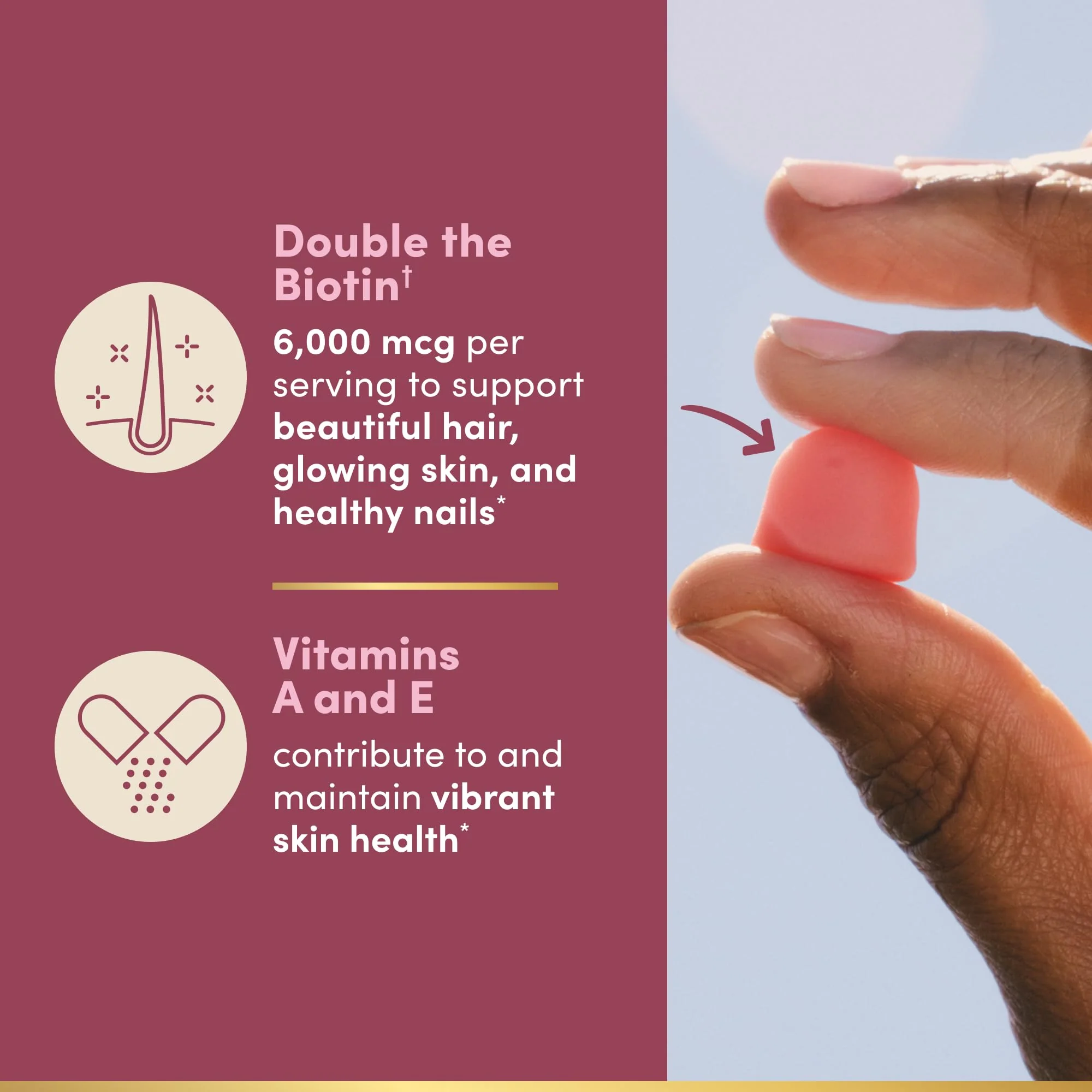 Nature’s Bounty Optimal Solutions Advanced Hair, Skin and Nails Pectin Gummies, 2x Biotin Per Serving, No Stick Gummy, Vegetarian Formula, Strawberry Flavor, 200 ct, 100 Total Servings - Image 6