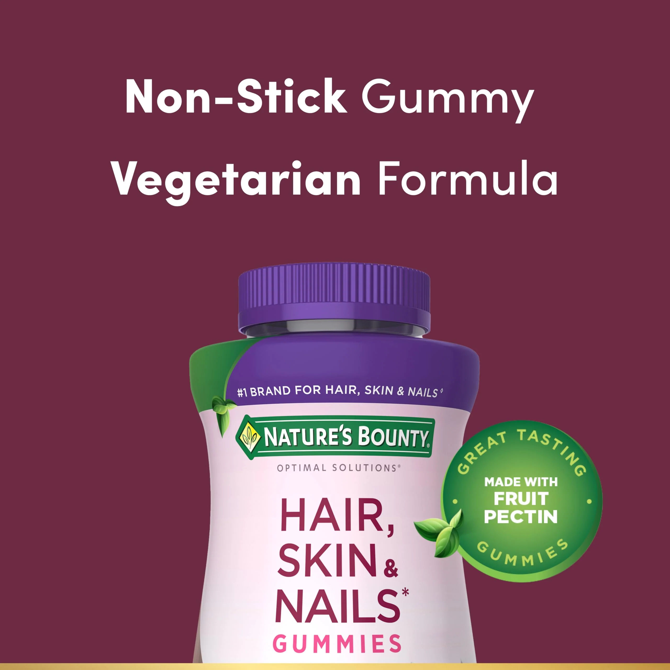 Nature’s Bounty Optimal Solutions Advanced Hair, Skin and Nails Pectin Gummies, 2x Biotin Per Serving, No Stick Gummy, Vegetarian Formula, Strawberry Flavor, 200 ct, 100 Total Servings - Image 7