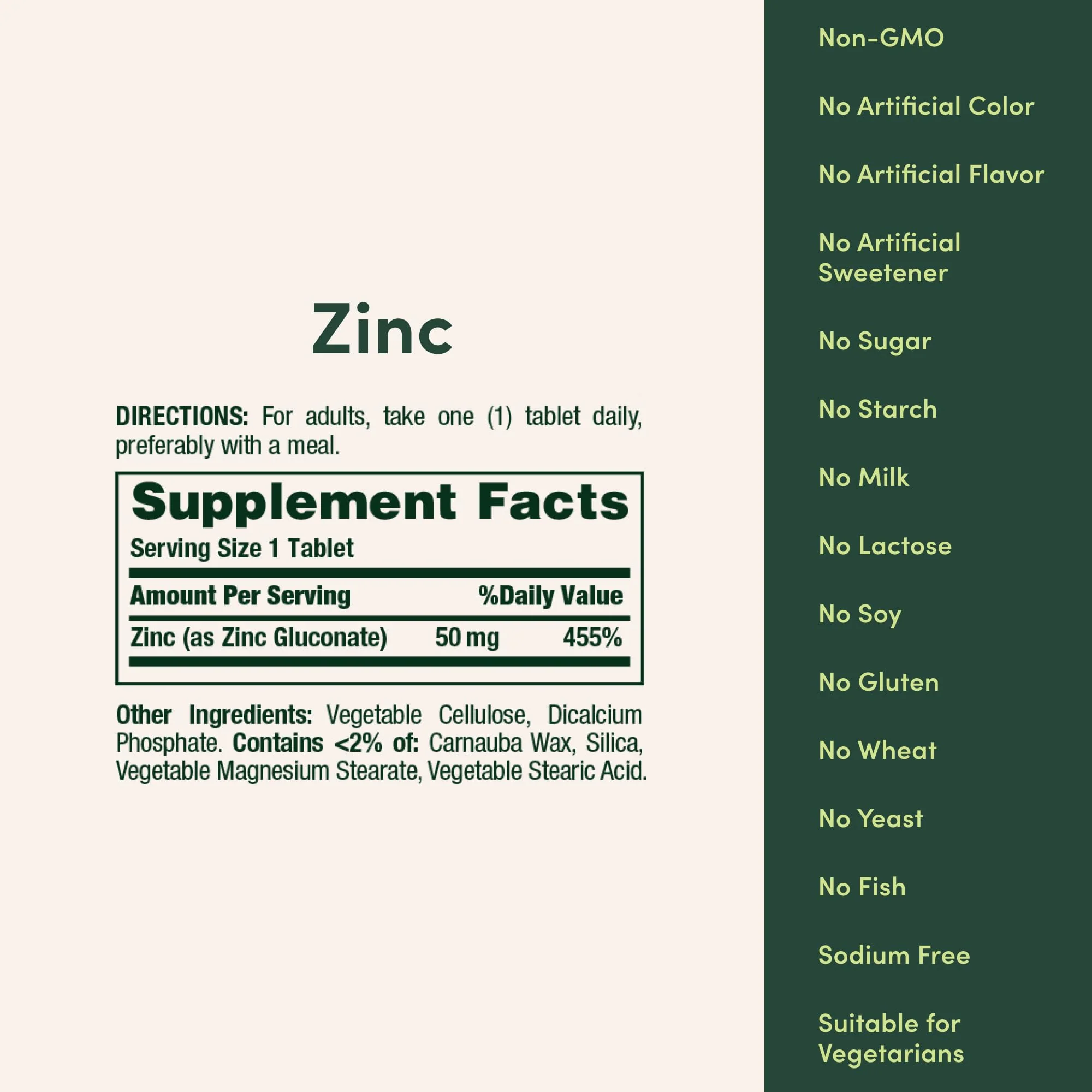 Nature’s Bounty Zinc 50mg, Immune Support & Antioxidant Supplement, Promotes Skin Health, 1 Caplet Per Day, Gluten Free, 250 Vegetarian Caplets - Image 3