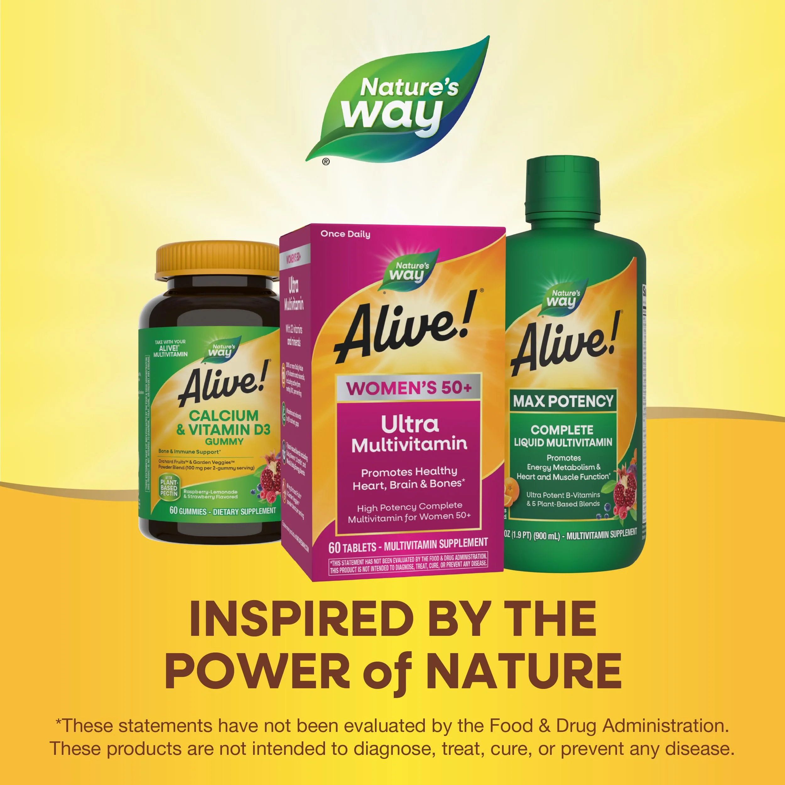 Nature’s Way Alive! Ultra Potency Multivitamin for Women 50 Plus, Complete High Potency Formula with Vitamin D3, C, E, Methylated B12, Supports, Heart, Brain, and Bone Health*, 60 Tablets - Image 2