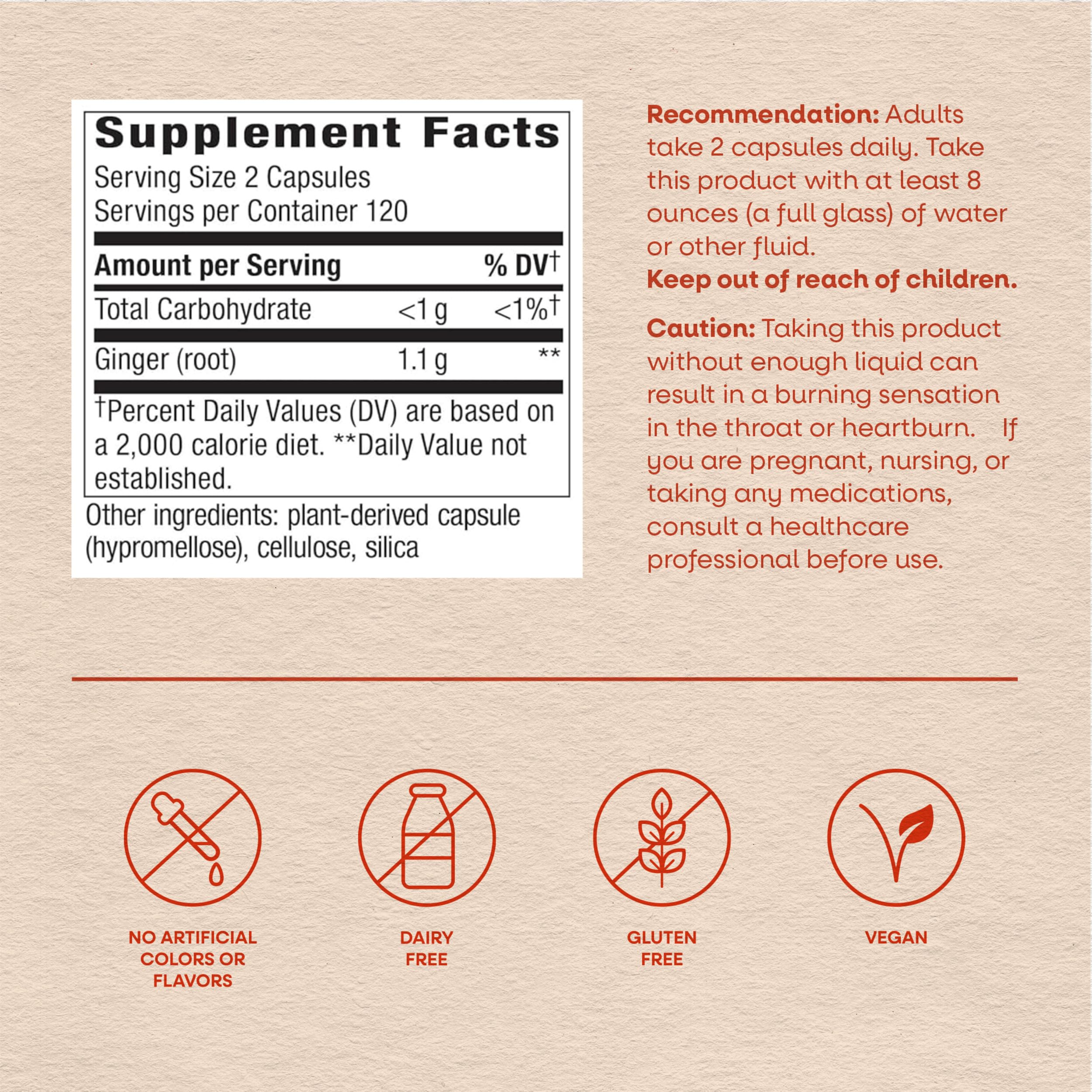 Nature’s Way Ginger Root Capsules, 1100 mg per 2-Capsule Serving Ginger Supplement for Digestive Comfort and Motion-Related Nausea Support*, Vegan, Non-GMO Project Verified, 240 Count - Image 2