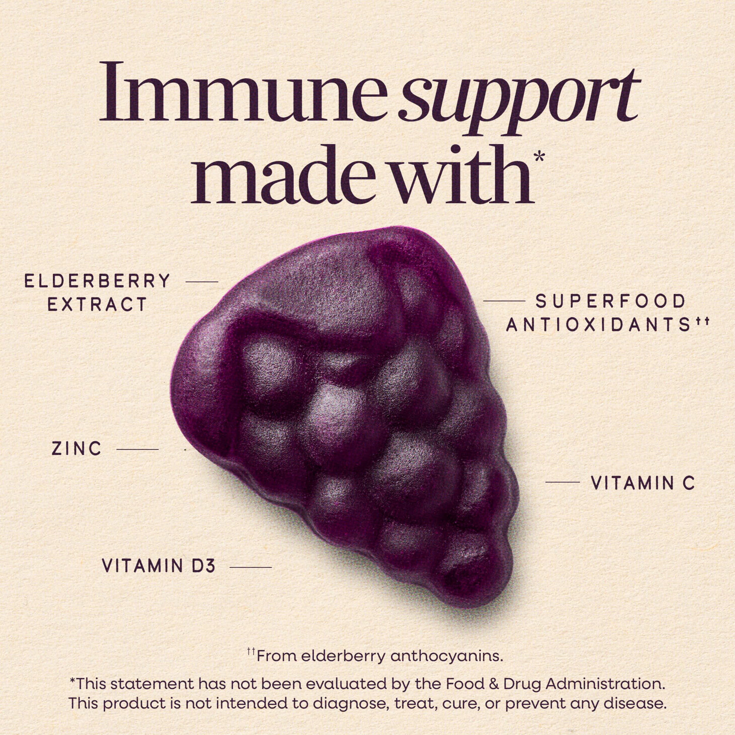 Nature’s Way Sambucus Elderberry Immune Gummies, Daily Immune Support for Kids and Adults*, with Vitamin C, Vitamin D3, Zinc, Gluten Free, Vegetarian, 60 Gummies (Packaging May Vary) - Image 8