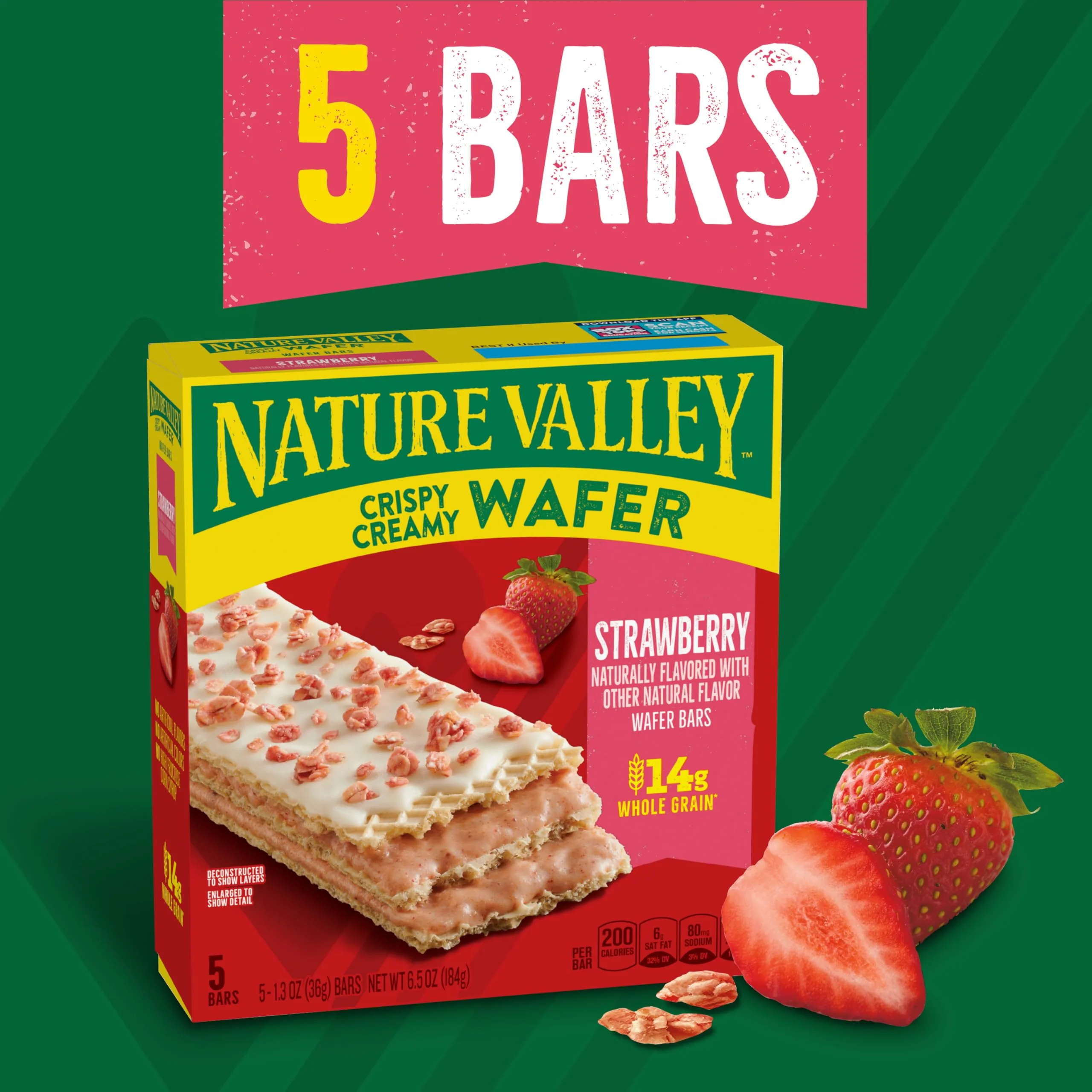 Nature Valley Crispy Creamy Wafer Bars, Strawberry, Whole Grain, 5 Bars, 6.5 oz - Image 7