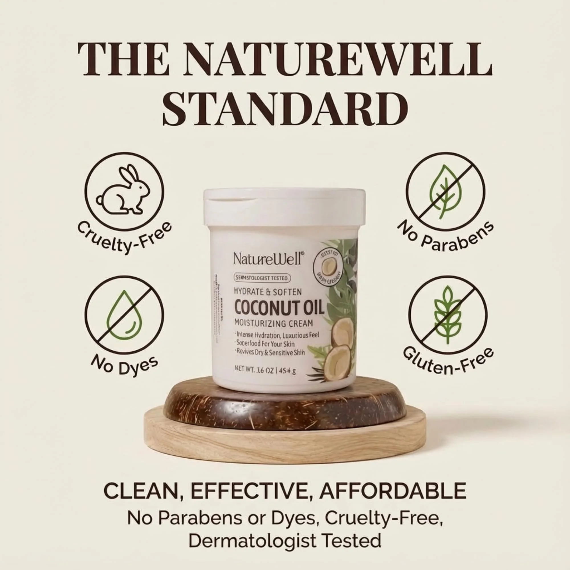 NATURE WELL Hydrate & Soften Coconut Oil Moisturizing Cream for Face, Body, & Hands, Non-Greasy, Intense Hydration & Luxurious Feel, Revives Dry & Sensitive Skin, Superfood for Your Skin, 16 Oz - Image 4