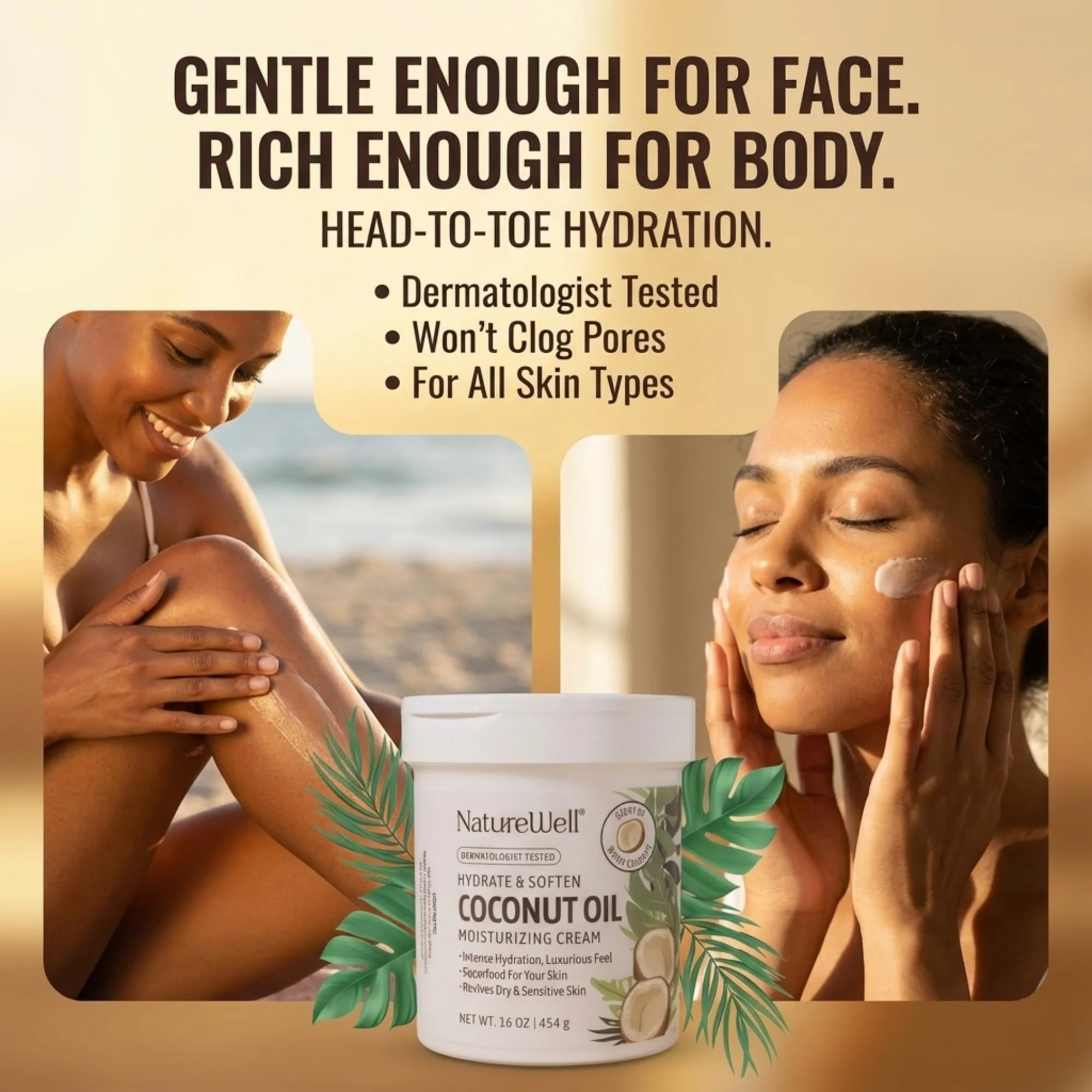 NATURE WELL Hydrate & Soften Coconut Oil Moisturizing Cream for Face, Body, & Hands, Non-Greasy, Intense Hydration & Luxurious Feel, Revives Dry & Sensitive Skin, Superfood for Your Skin, 16 Oz - Image 7