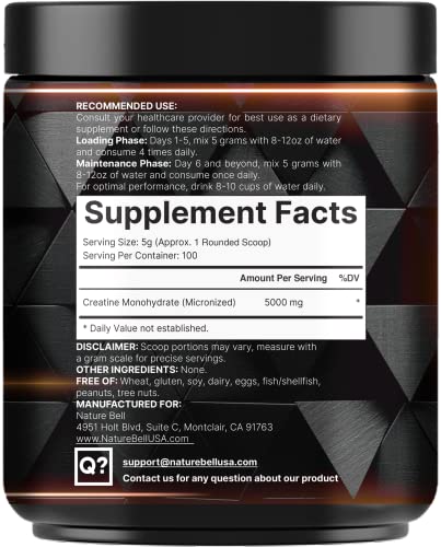 NatureBell 2 Pack Instant Creatine Monohydrate Powder 500g, 5,000mg Per Serving | Micronized, Pure, & Unflavored | Pre-Workout | Keto, Vegan, Filler-Free | 200 Servings (2.2 lb) - Image 7