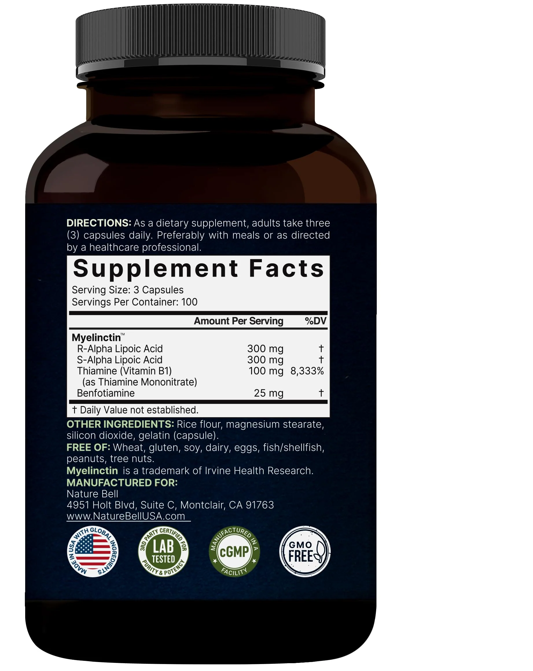 NatureBell Alpha Lipoic Acid Complex, 600mg, 300 Capsules | 4-in-1 Myelinctin Formula with R-ALA, S-ALA, Thiamine & Benfotiamine | High Absorption & Antioxidant Support | Non-GMO, Gluten-Free - Image 3