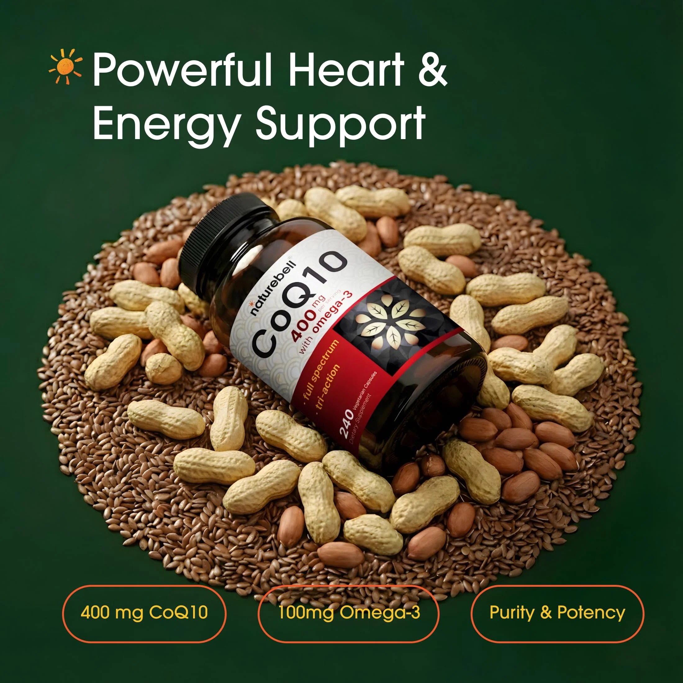 NatureBell CoQ10 400mg with Omega-3-240 Capsules - Antioxidant Supplement for Heart & Energy Health Support - Supports Cellular Energy* - Extra Strength Coenzyme Q10 - Image 8