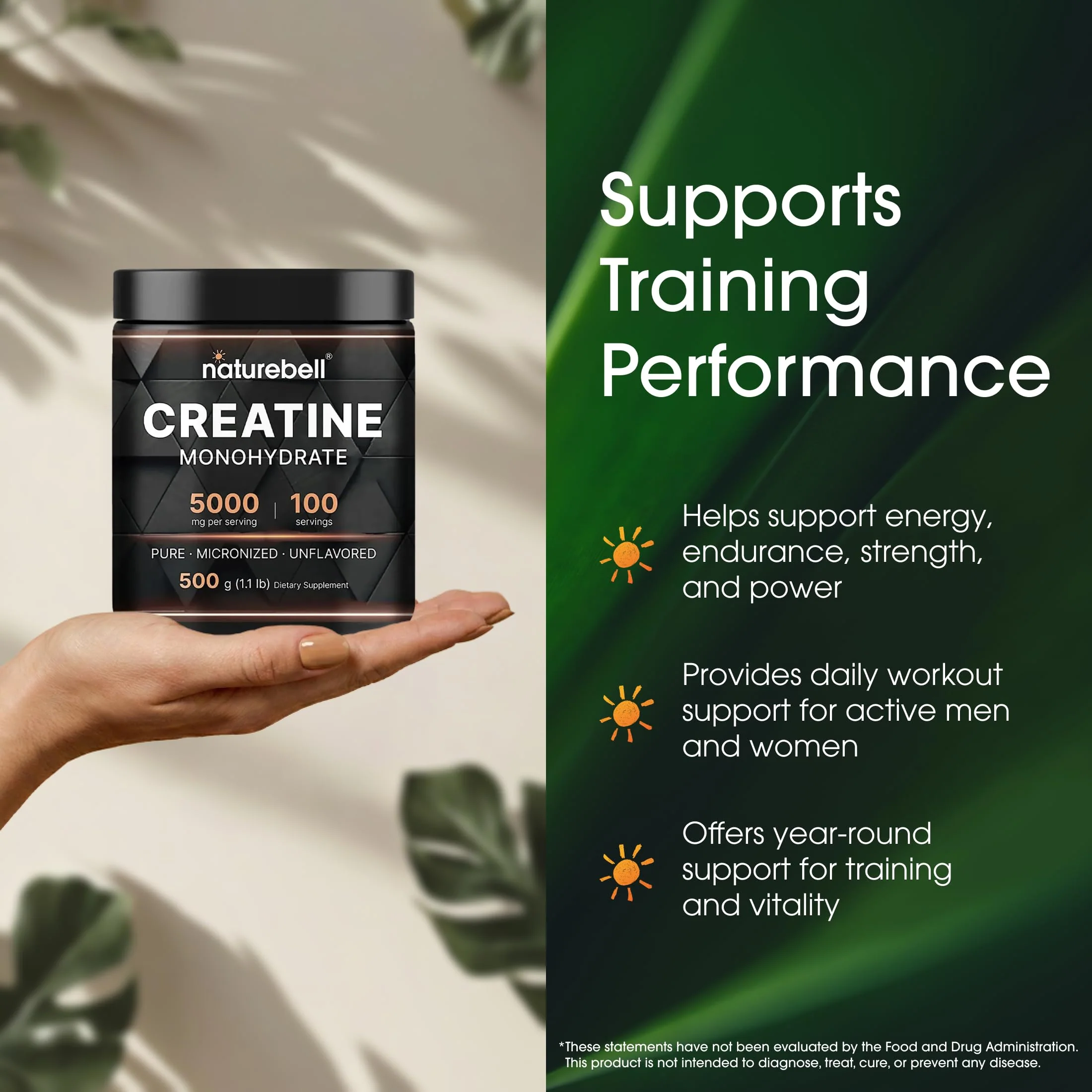 NatureBell Creatine Monohydrate Powder - 500g - Micronized Powder - Delivers 5,000mg Creatine Per Serving - Pre-Workout or Post-Workout Support* - Vegan & Keto Friendly - Unflavored - Image 6