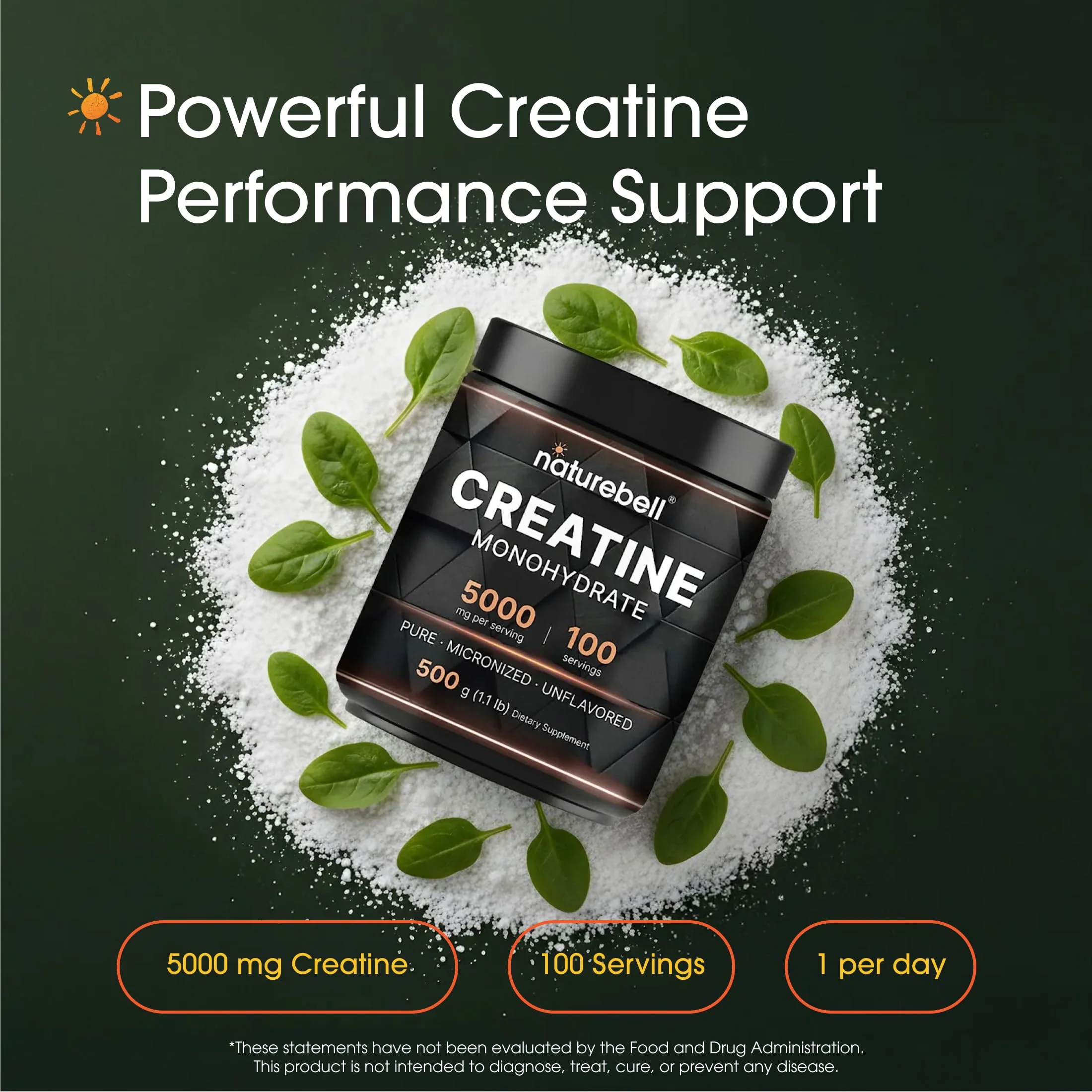 NatureBell Creatine Monohydrate Powder - 500g - Micronized Powder - Delivers 5,000mg Creatine Per Serving - Pre-Workout or Post-Workout Support* - Vegan & Keto Friendly - Unflavored - Image 8