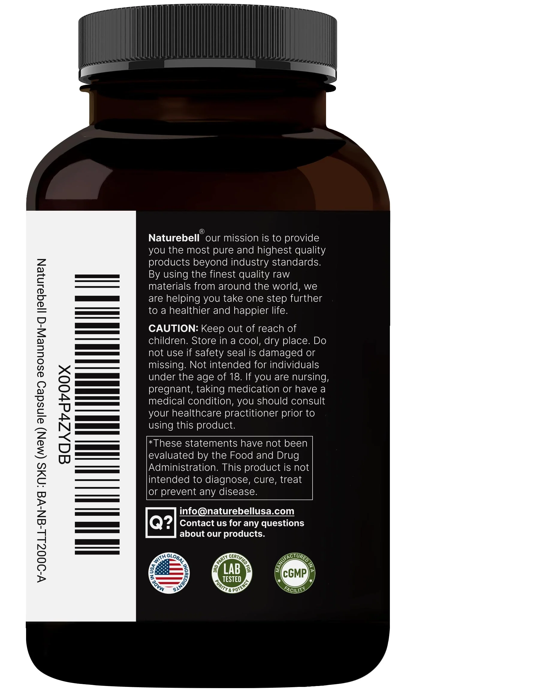 NatureBell D-Mannose 500mg Capsules (2,000mg Per Serving) | 240 Veggie Capsules + Cranberry Concentrate 40mg – Fast Acting Urinary Tract Health Pills – Ultra UTI Support for Women & Men - Image 2
