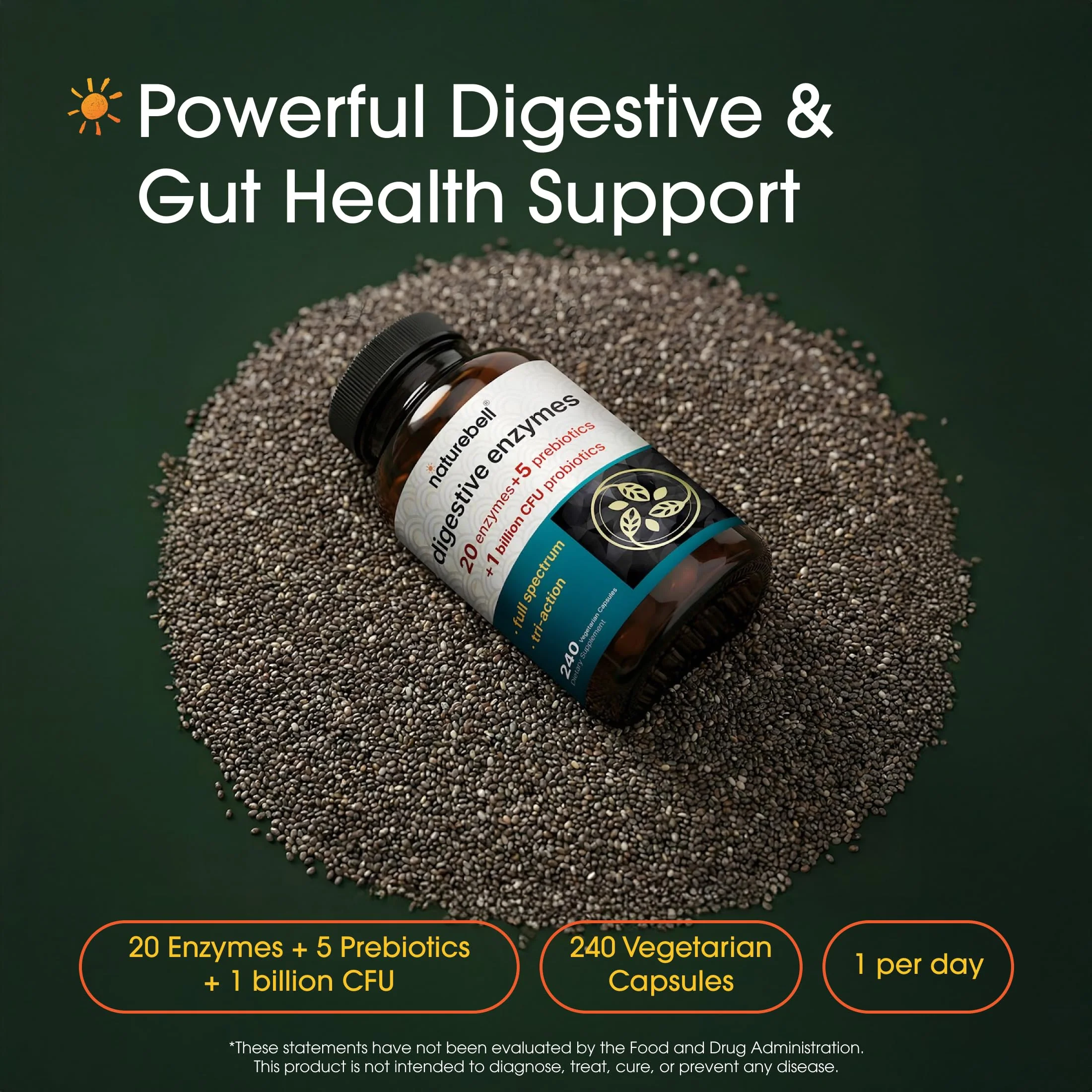 NatureBell Digestive Enzymes - 240 Capsules - Gut & Digestive Health Support Supplement* - with 20 Enzymes, 5 Prebiotics & 10-Strand Probiotic Blend - Image 7