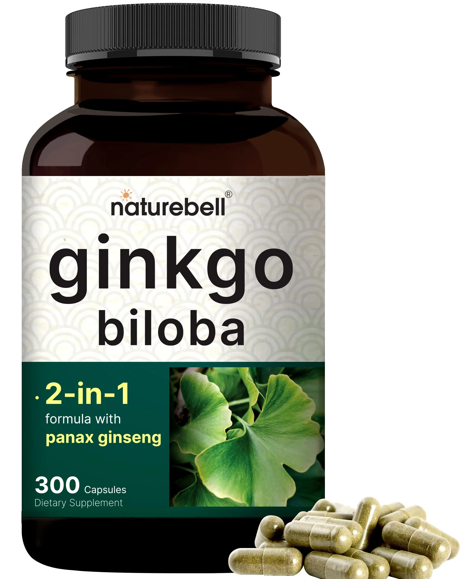 NatureBell Ginkgo Biloba 6,000mg with Panax Ginseng 500mg Per Serving | 300 Capsules – Max Strength Ginko Biloba Extract Supplements - Promotes Memory, Focus, and Brain Health