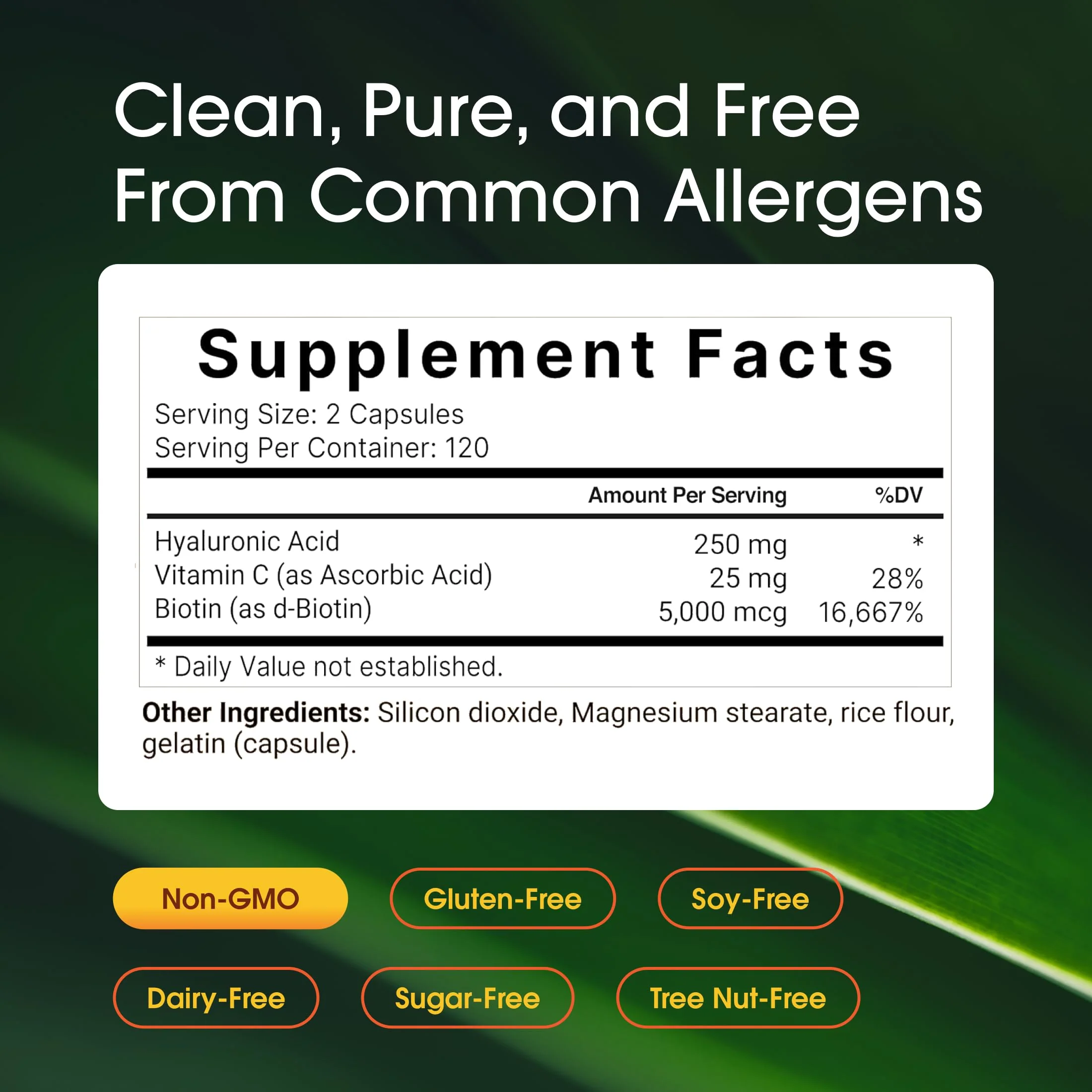 NatureBell Hyaluronic Acid 250mg - 240 Capsules - 250mg Hyaluronic Acid, 5000mcg Biotin & 25 mg Vitamin C - Supports Skin, Hair, Bone, Eye & Joint Health* - Image 7