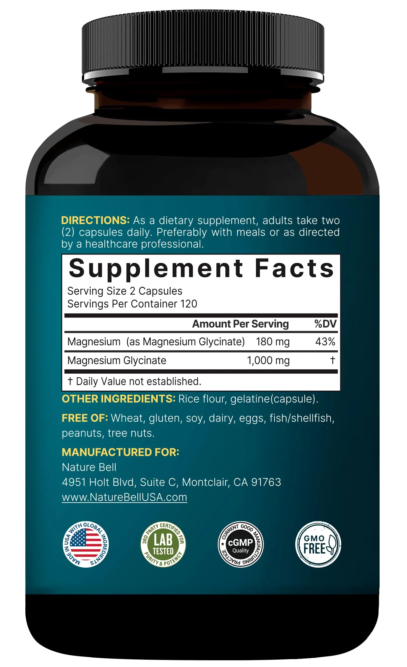 NatureBell Magnesium Glycinate 1,000mg, 240 Capsules | 500mg per Capsule | 100% Chelated & Purified | Sleep, Muscle & Nerve Support | Non-GMO, Gluten-Free - Image 3