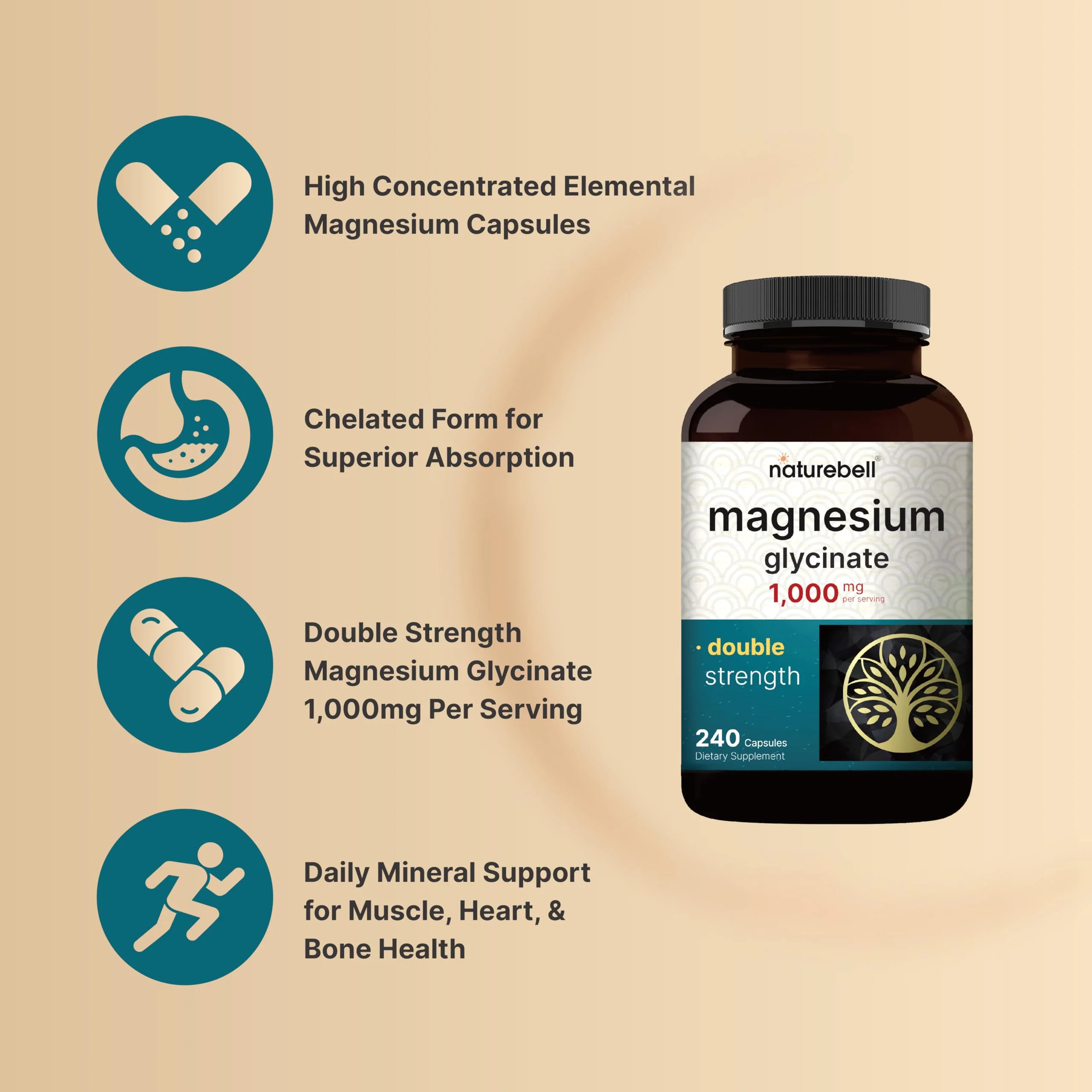 NatureBell Magnesium Glycinate 1,000mg, 240 Capsules | 500mg per Capsule | 100% Chelated & Purified | Sleep, Muscle & Nerve Support | Non-GMO, Gluten-Free - Image 7