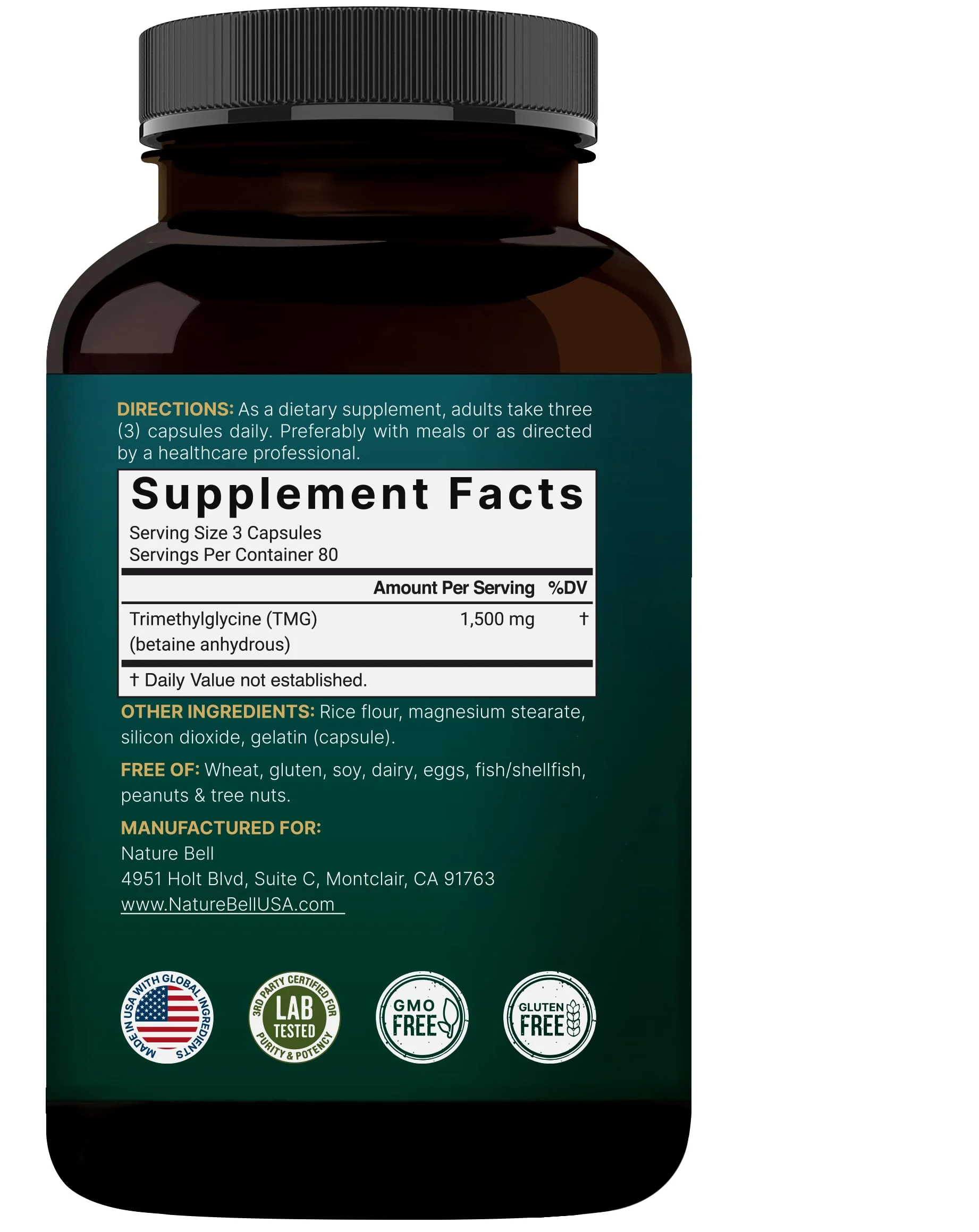 NatureBell TMG Supplements 1,500mg, 240 Capsules | Max Strength Betaine Anhydrous Trimethylglycine – Supports Healthy Homocysteine Balance, Heart & Liver Health – Non-GMO, Gluten Free - Image 3