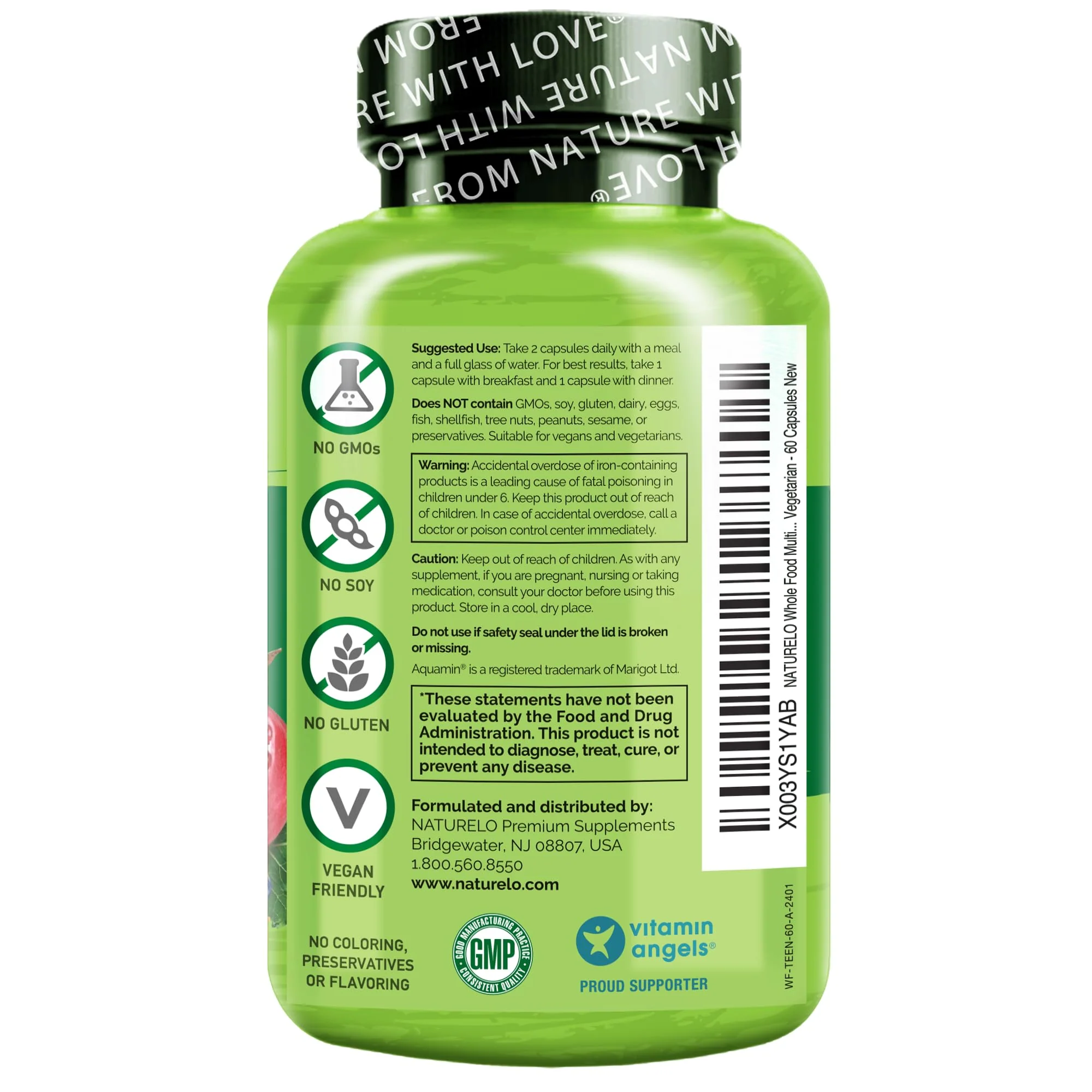 NATURELO Multivitamins for Teenage Girls/Boys, 60 Capsules, Whole Food Multivitamin with Minerals, Non-GMO, Vegetarian - Image 3