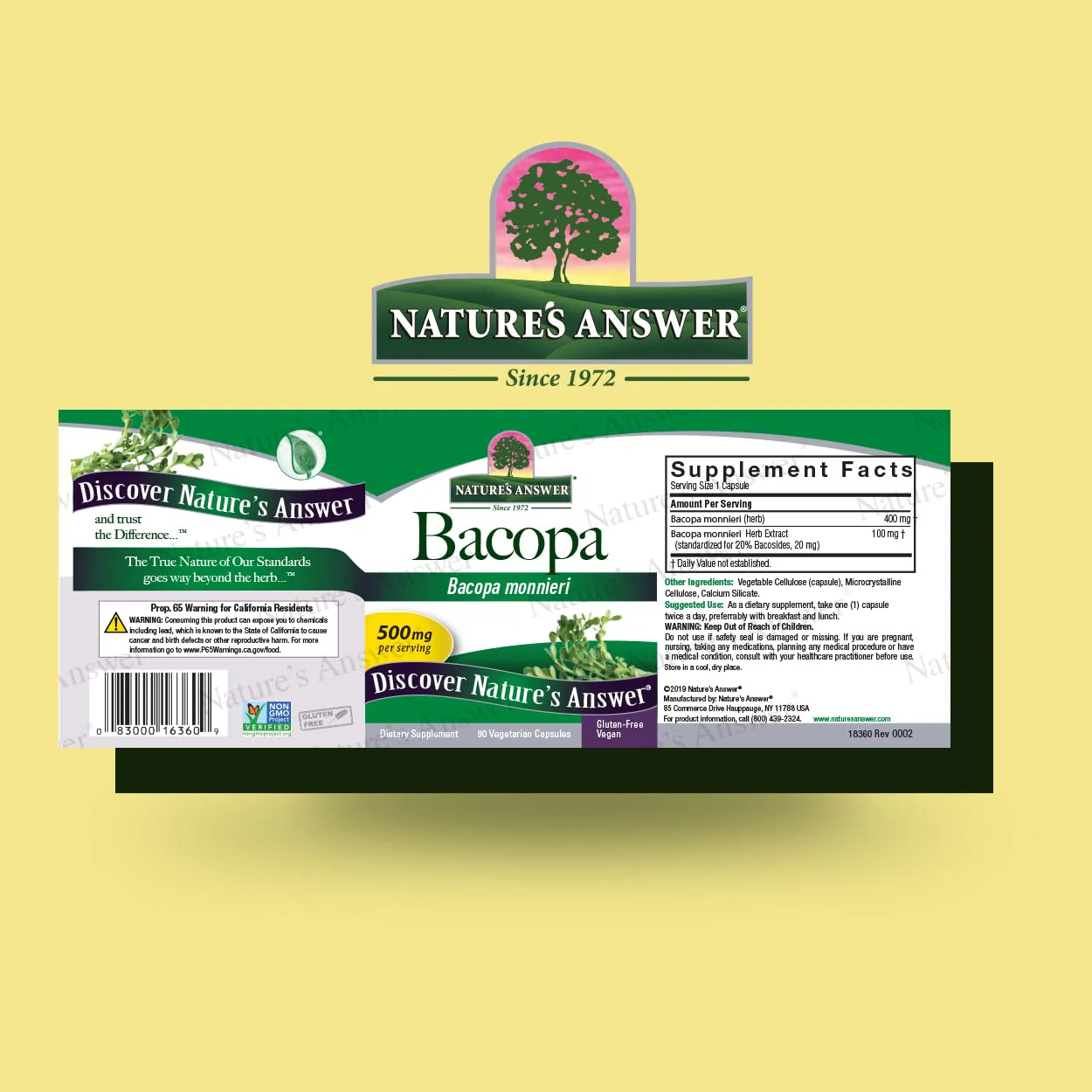 Nature's Answer Bacopa Monnieri | Helps Improve Memory | NON-GMO| No Preservatives | Gluten-Free, Vegan & Vegetarian – 500mg (90 Capsules) - Image 2