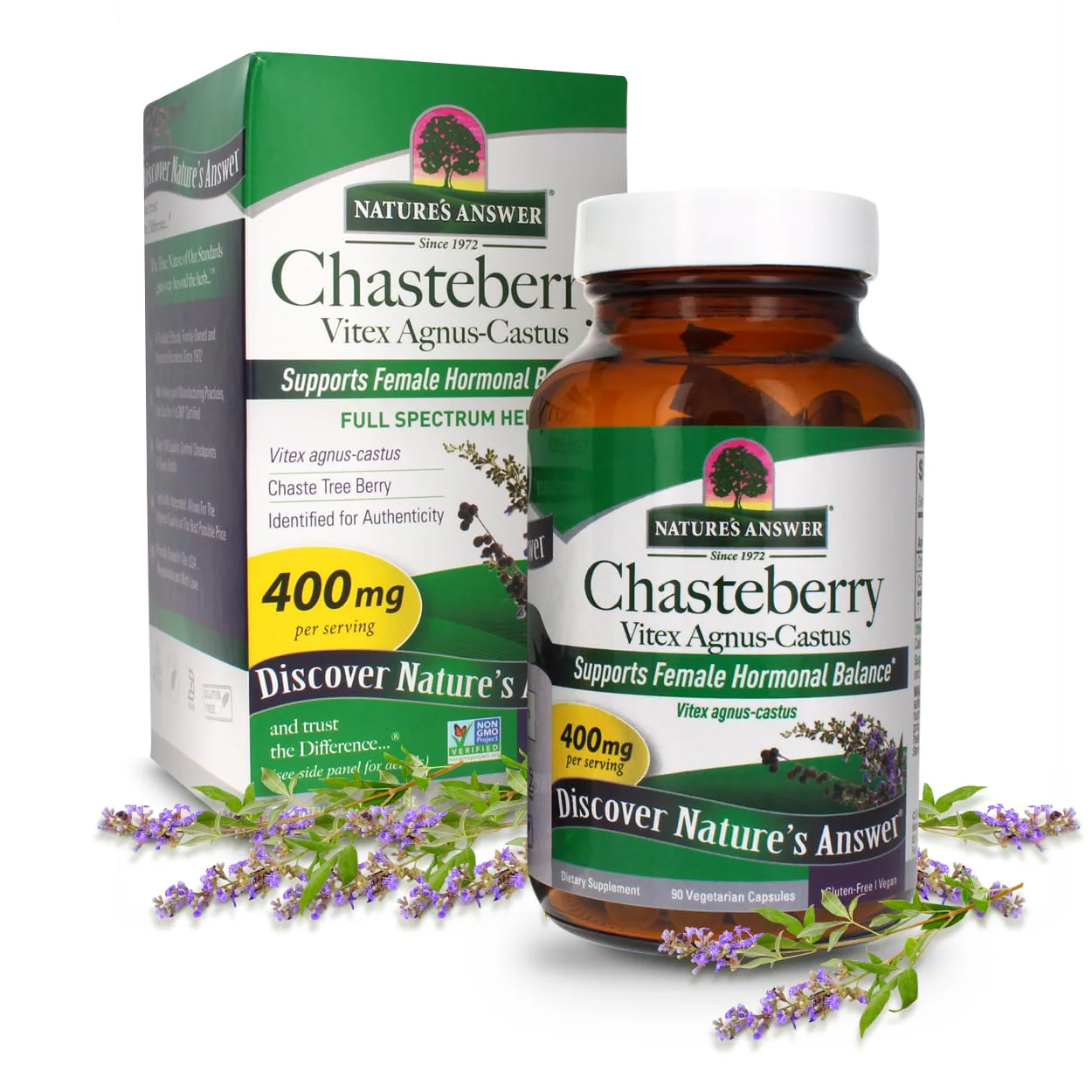 Nature's Answer Chasteberry Vitex Agnus Castus 400 mg, 90 Capsules - Vegetarian, Vegan, Gluten-Free, Non-GMO, Kosher - Promotes Female Balance - Ovulation Production Supplement - Menopause Support
