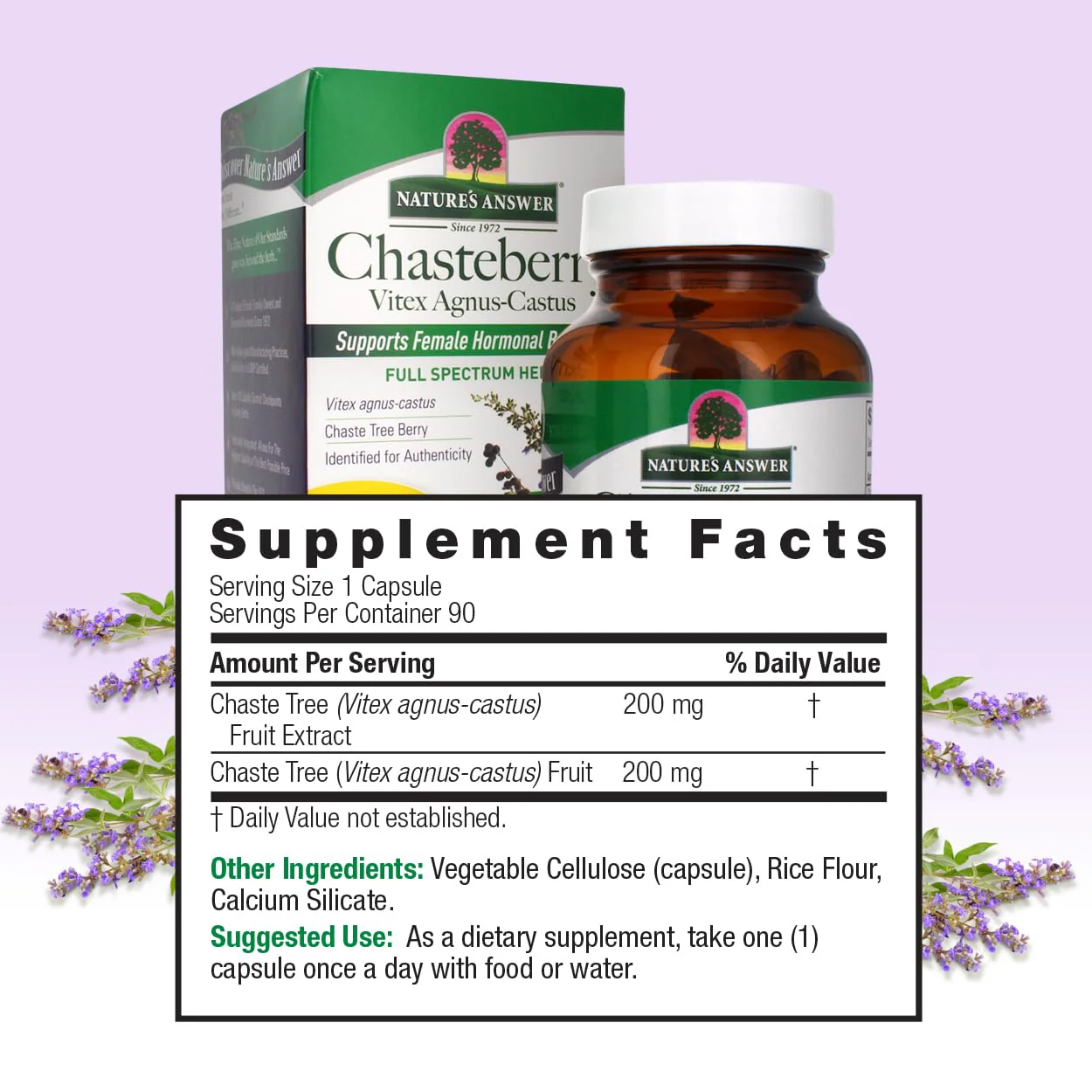Nature's Answer Chasteberry Vitex Agnus Castus 400 mg, 90 Capsules - Vegetarian, Vegan, Gluten-Free, Non-GMO, Kosher - Promotes Female Balance - Ovulation Production Supplement - Menopause Support - Image 6
