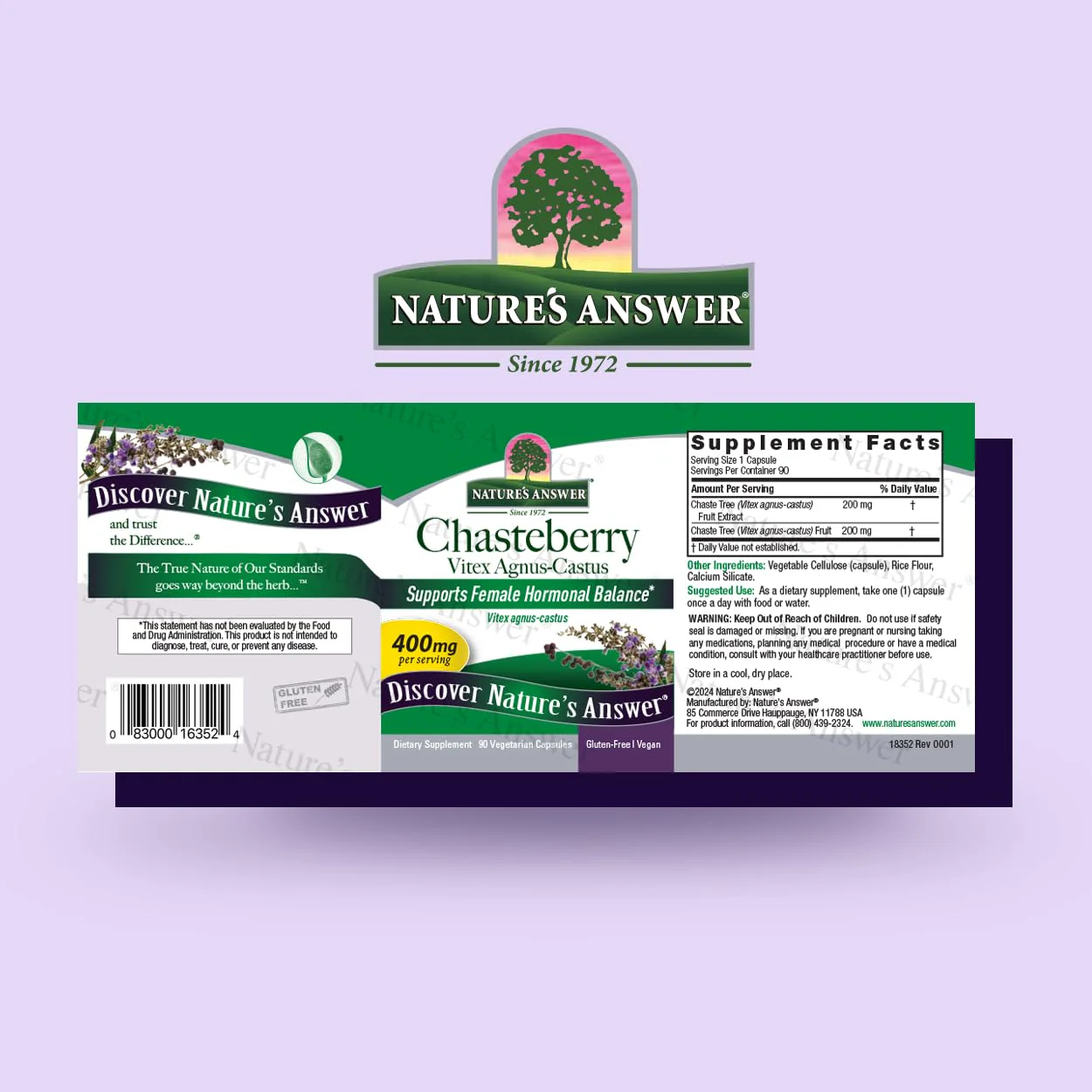 Nature's Answer Chasteberry Vitex Agnus Castus 400 mg, 90 Capsules - Vegetarian, Vegan, Gluten-Free, Non-GMO, Kosher - Promotes Female Balance - Ovulation Production Supplement - Menopause Support - Image 7