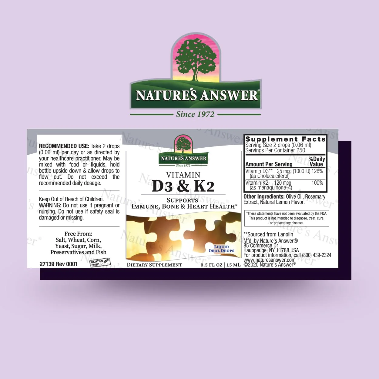 Nature's Answer Vitamin D3 and K2, 0.5 oz - Liquid Extract Oral Drops - Supports Immune, Bone and Heart Health - in a Delicious Olive Oil, Rosemary Oil, and Natural Lemon Base - Image 7
