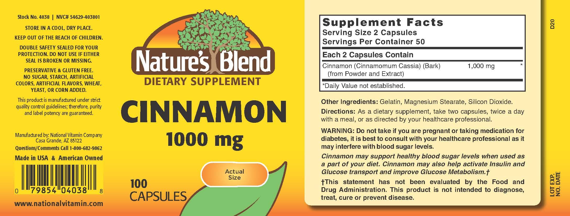 Nature's Blend Cinnamon 1,000 mg 100 Caps - Image 3
