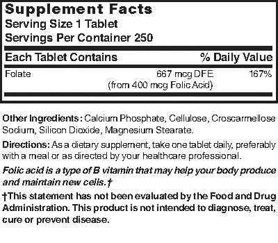 Nature's Blend Folic Acid 400 mcg 400 mcg 250 Tabs - Image 2