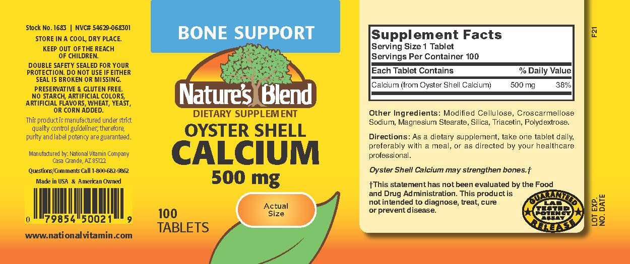 Nature's Blend Oyster Shell Calcium 500 mg 100 Tabs (1683) - Image 3