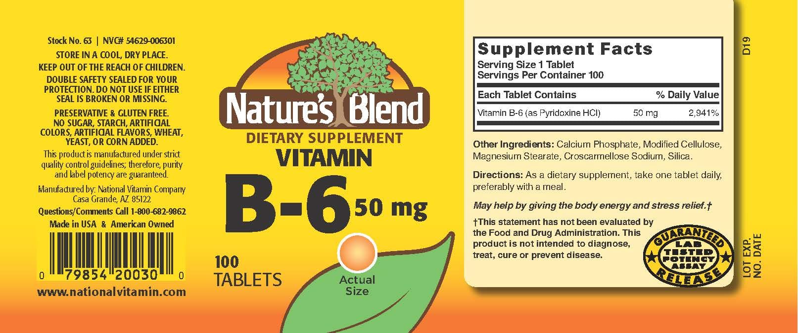 Nature's Blend Vitamin B-6 50mg - Image 3