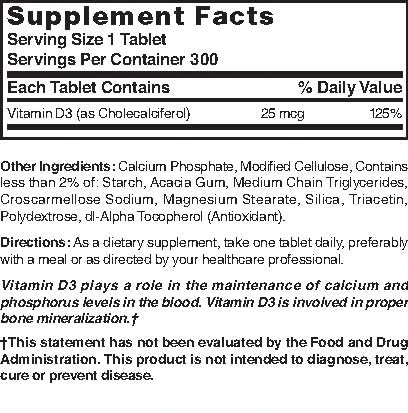 Nature's Blend Vitamin D3 1000 IU 300 Tablets - Image 2