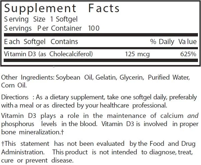 Nature's Blend Vitamin D3 125 MCG (5000 IU) Easy-to-Swallow, 100 SOFTGELS - Image 2