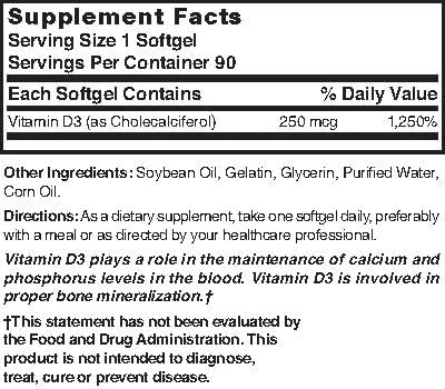 Nature's Blend Vitamin D3 250 MCG (10,000 IU), 90 SOFTGELS - Image 2