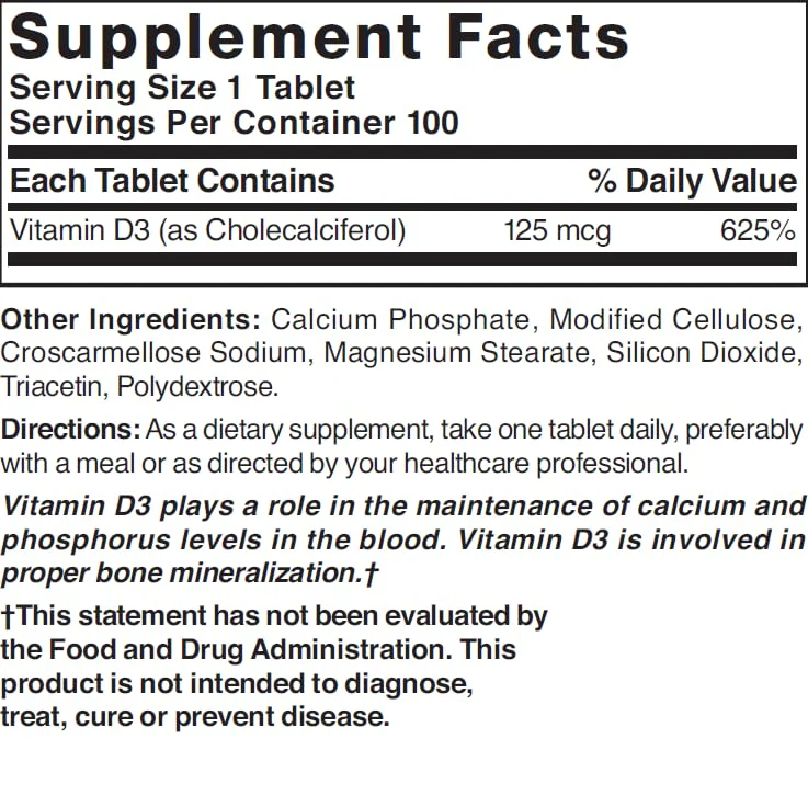 Nature's Blend Vitamin D3, 5000 IU 100 Tablets - Image 2